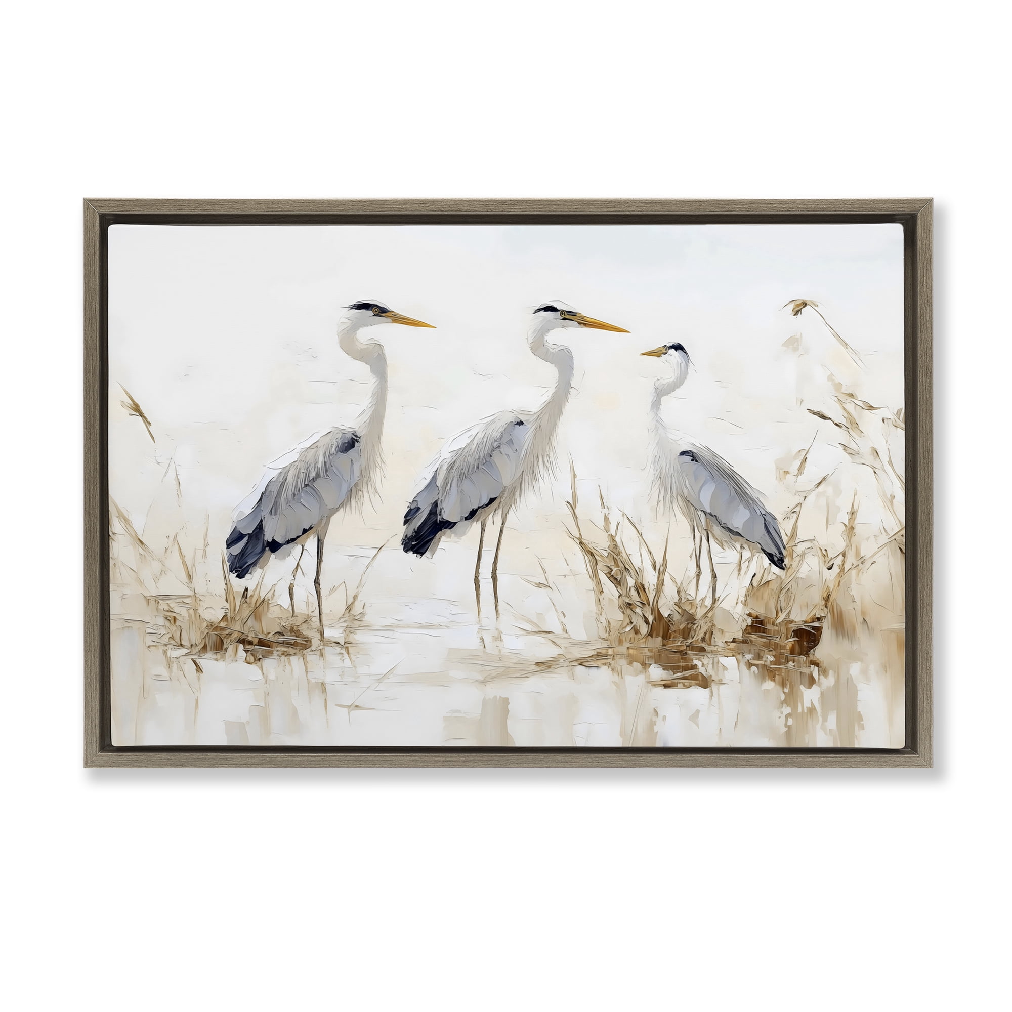 Stupell Industries Neutral Blue Herons in Reeds Brown Framed Floater Canvas Wall Art, design by LSR Design Studio