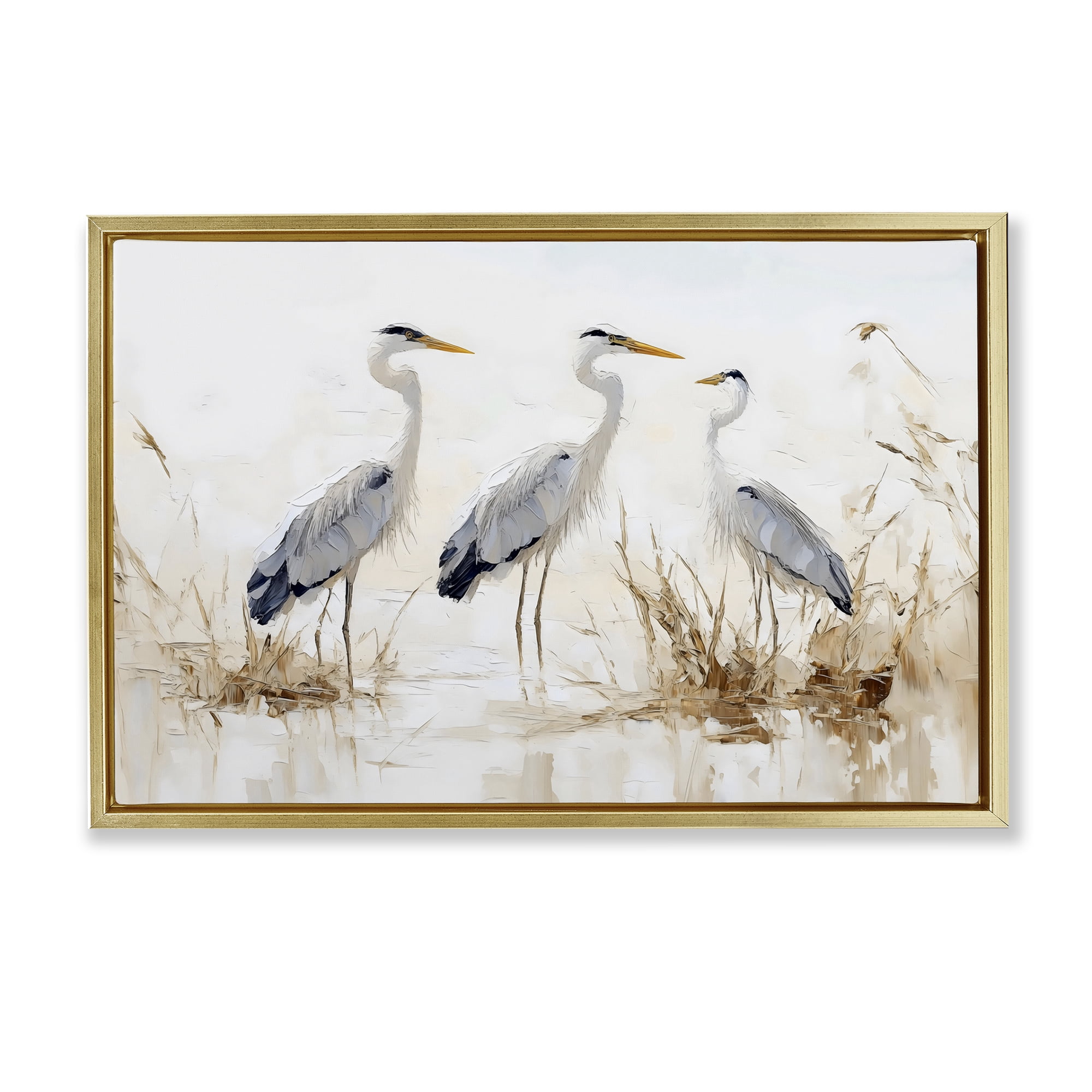 Stupell Industries Neutral Blue Herons in Reeds Gold Framed Floater Canvas Wall Art, design by LSR Design Studio