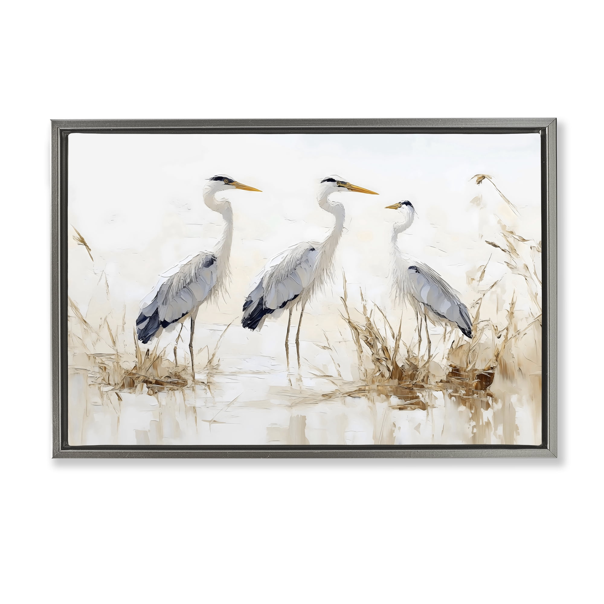 Stupell Industries Neutral Blue Herons in Reeds Gray Framed Floater Canvas Wall Art, design by LSR Design Studio