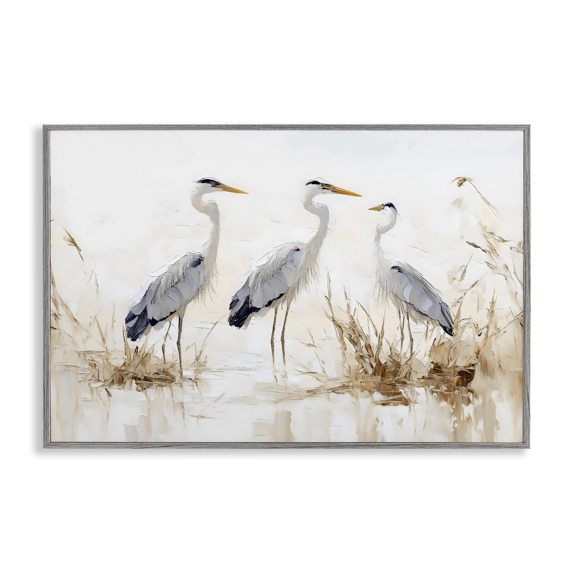 Stupell Industries Neutral Blue Herons in Reeds Gray Framed Giclee Art, design by LSR Design Studio