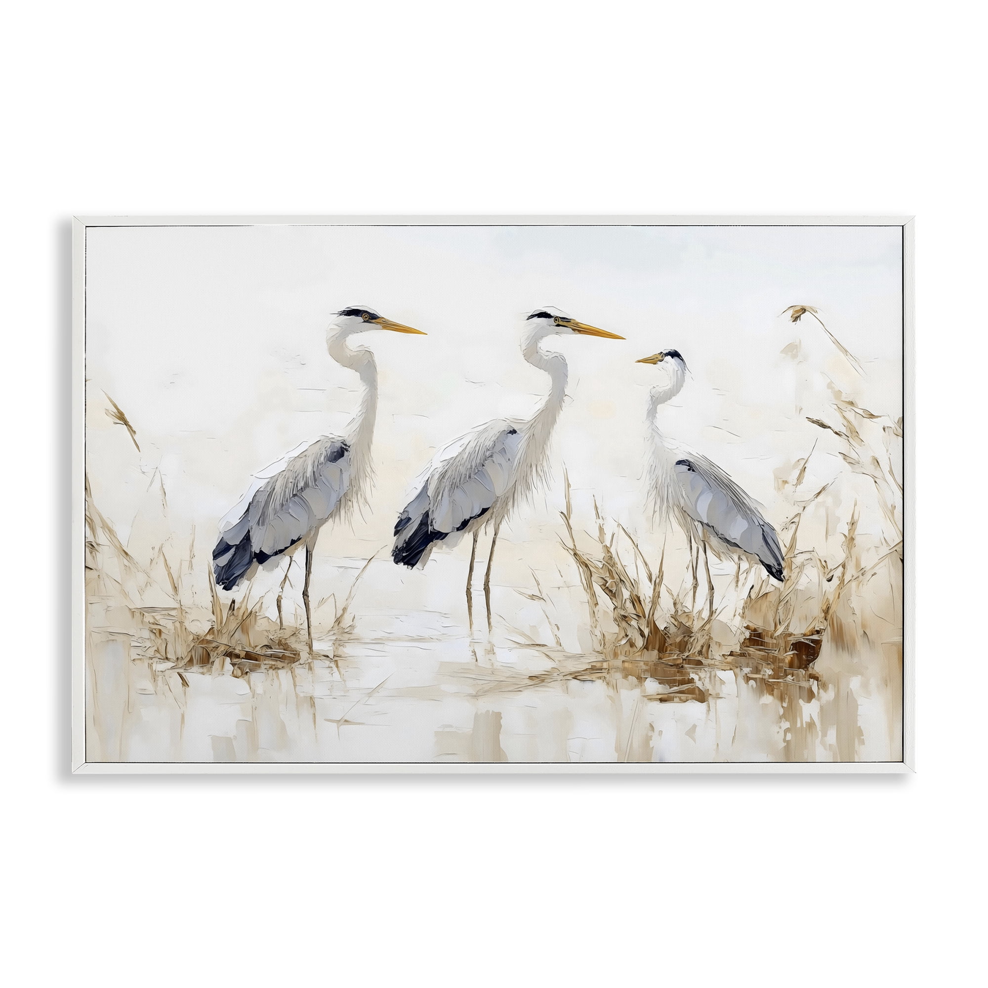 Stupell Industries Neutral Blue Herons in Reeds White Framed Giclee Art, design by LSR Design Studio