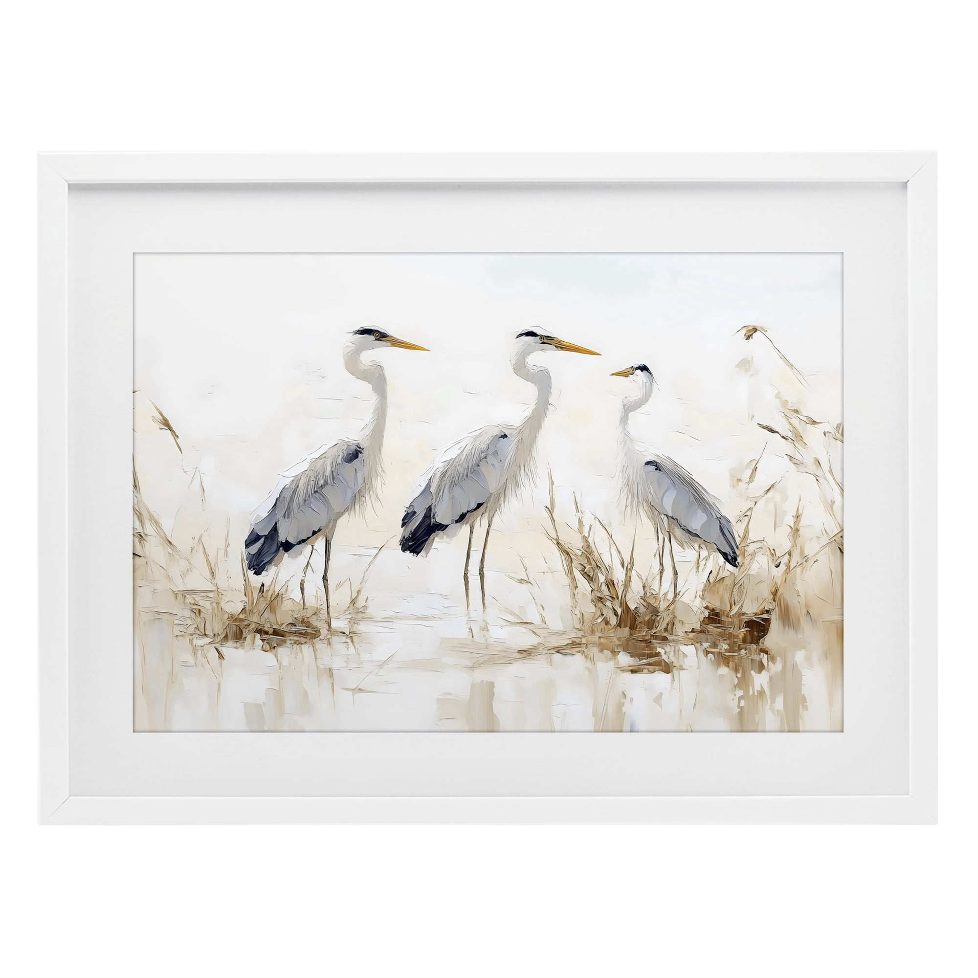 Stupell Industries Neutral Blue Herons in Reeds White Framed Print Under Glass, design by LSR Design Studio
