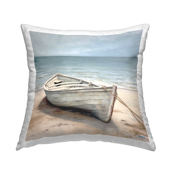 Stupell Industries Neutral Boat on Beach Decorative Printed Throw Pillow, 18 x 18