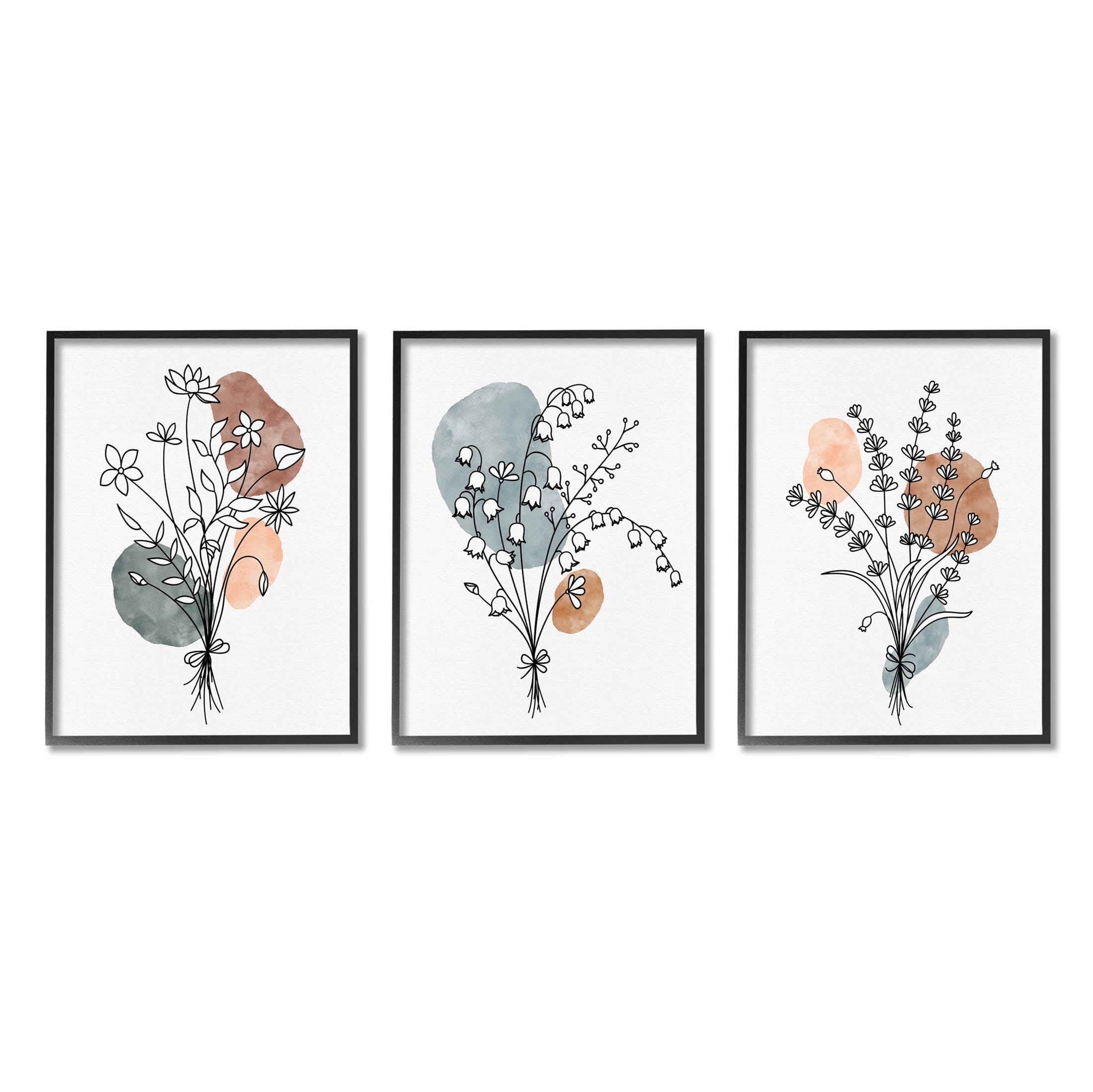Stupell Industries Neutral Bohemian Herb Bunches Graphic Art Black Framed Art Print Wall Art, Set of 3, Design by JJ Design House LLC