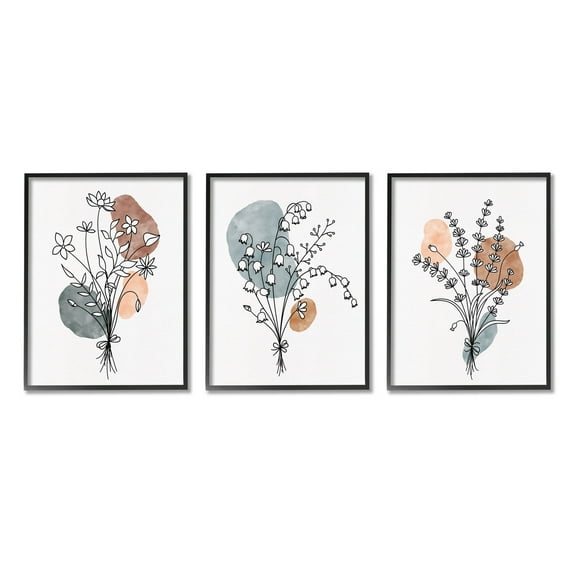 Stupell Industries Neutral Bohemian Herb Bunches Graphic Art Black Framed Art Print Wall Art, Set of 3, Design by JJ Design House LLC