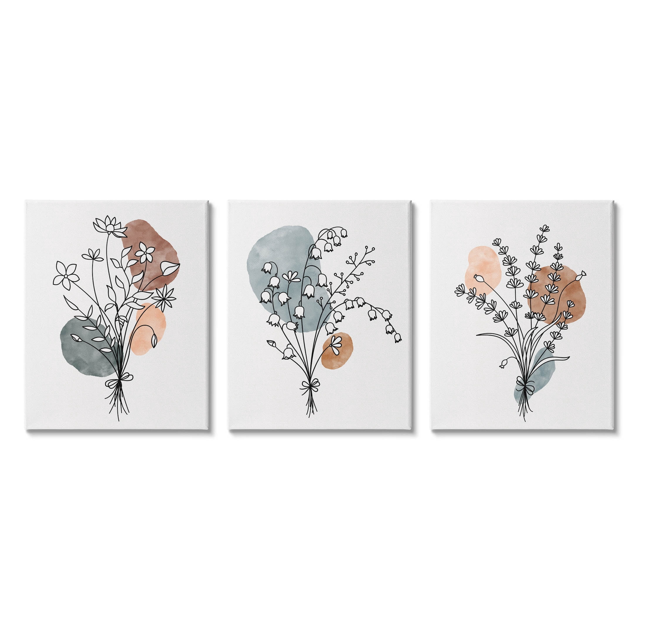 Stupell Industries Neutral Bohemian Herb Bunches Graphic Art Gallery Wrapped Canvas Print Wall Art, Set of 3, Design by JJ Design House LLC