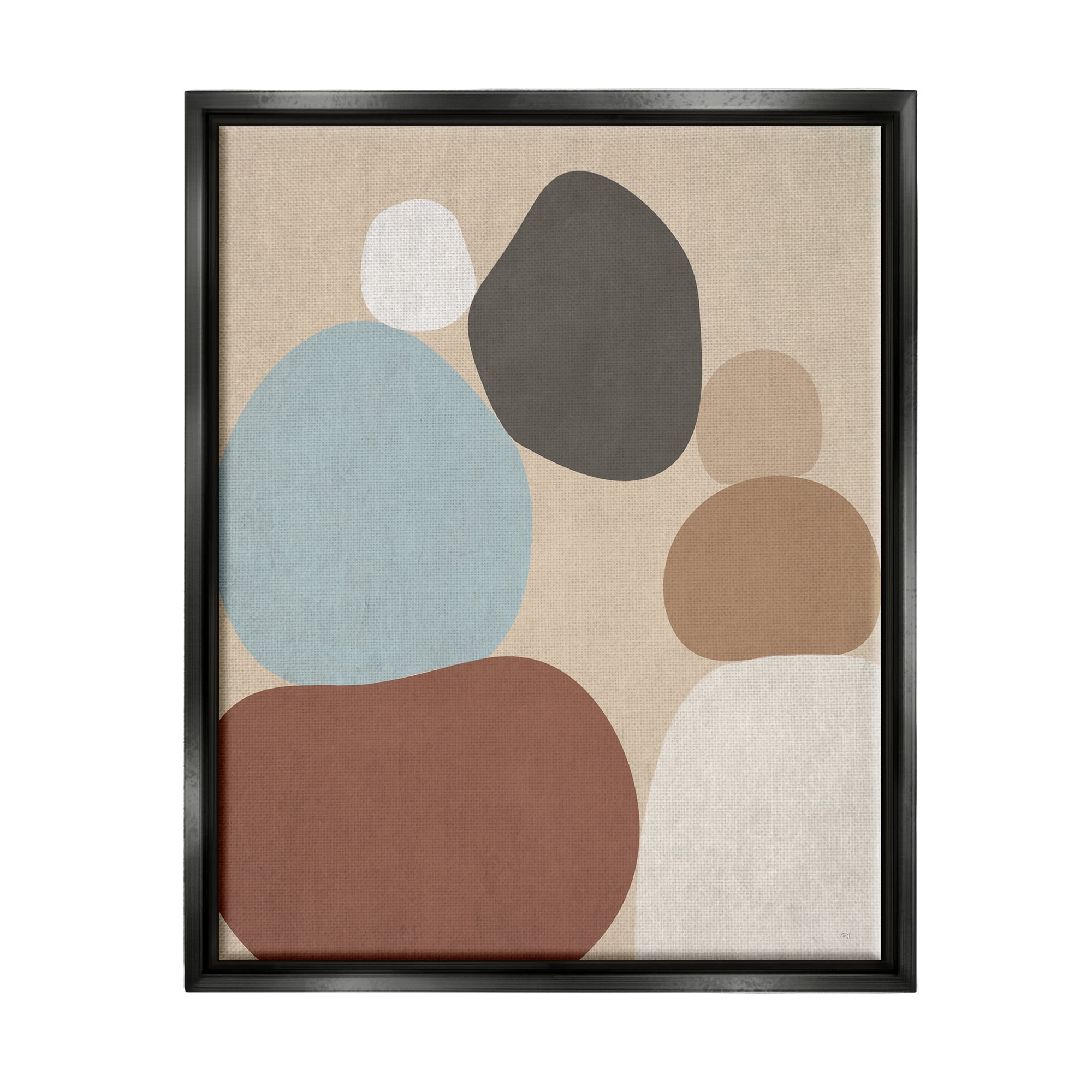 Stupell Industries Neutral Boho Contemporary Rocks Abstract Painting Black Floater Framed Art Print Wall Art