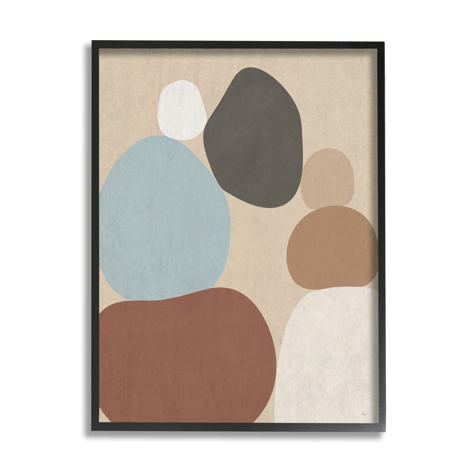 Stupell Industries Neutral Boho Contemporary Rocks Abstract Painting Black Framed Art Print Wall Art