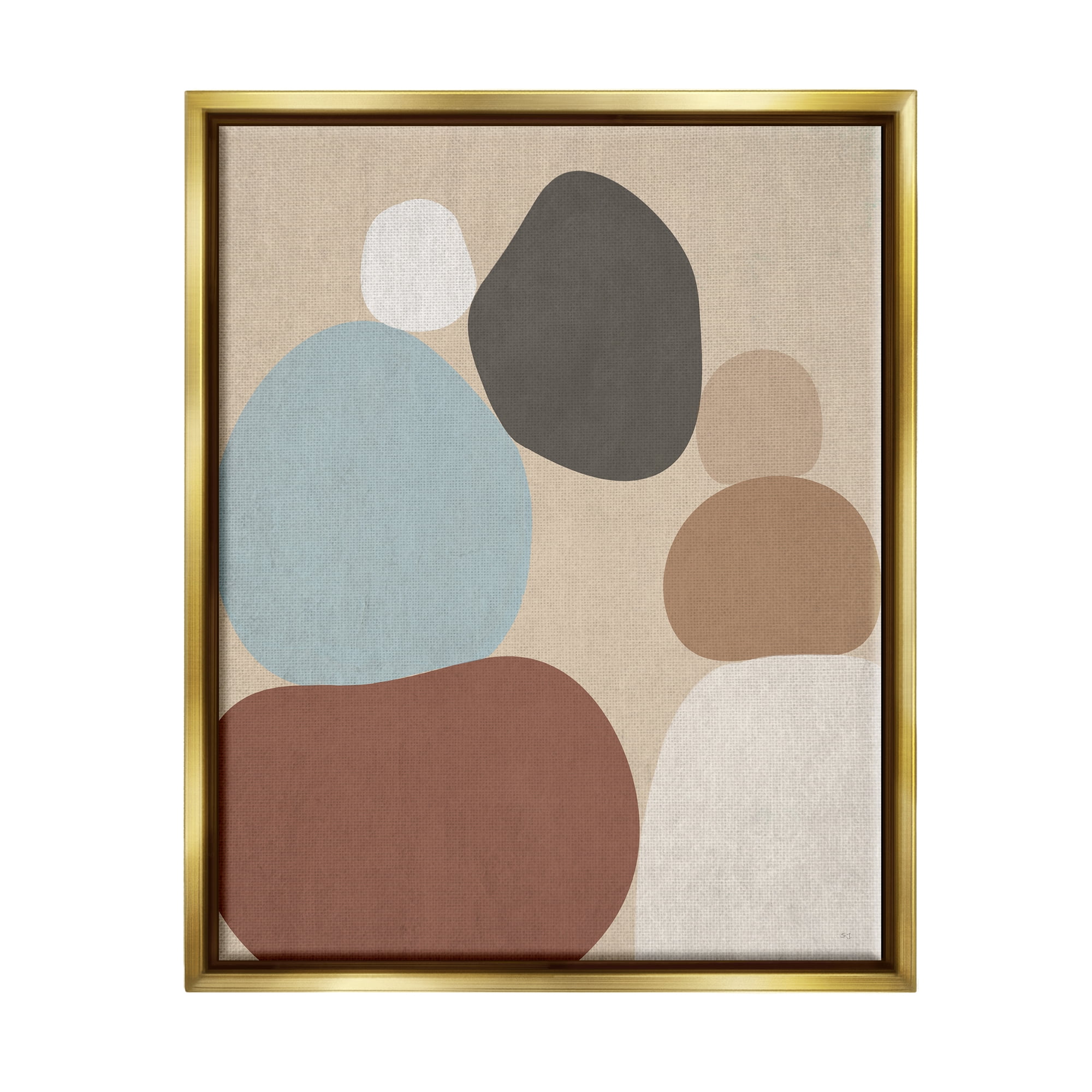Stupell Industries Neutral Boho Contemporary Rocks Abstract Painting Gold Floater Framed Art Print Wall Art