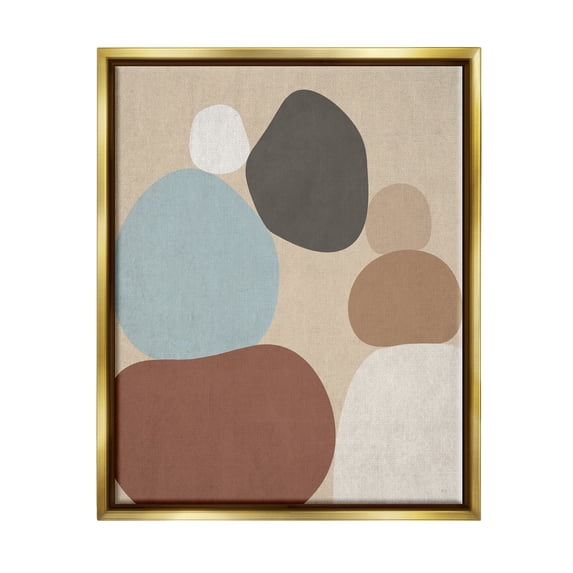 Stupell Industries Neutral Boho Contemporary Rocks Abstract Painting Gold Floater Framed Art Print Wall Art
