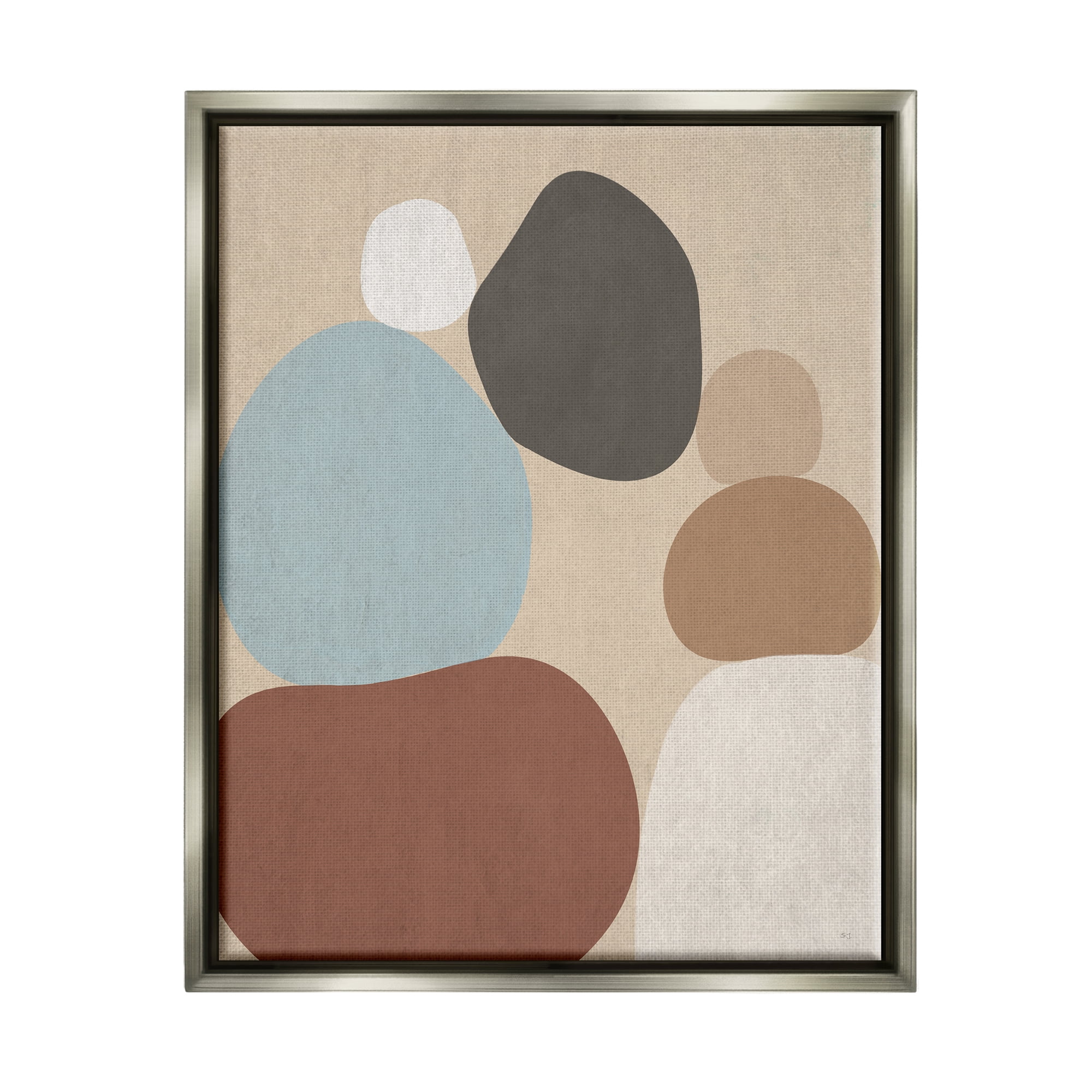 Stupell Industries Neutral Boho Contemporary Rocks Abstract Painting Gray Floater Framed Art Print Wall Art