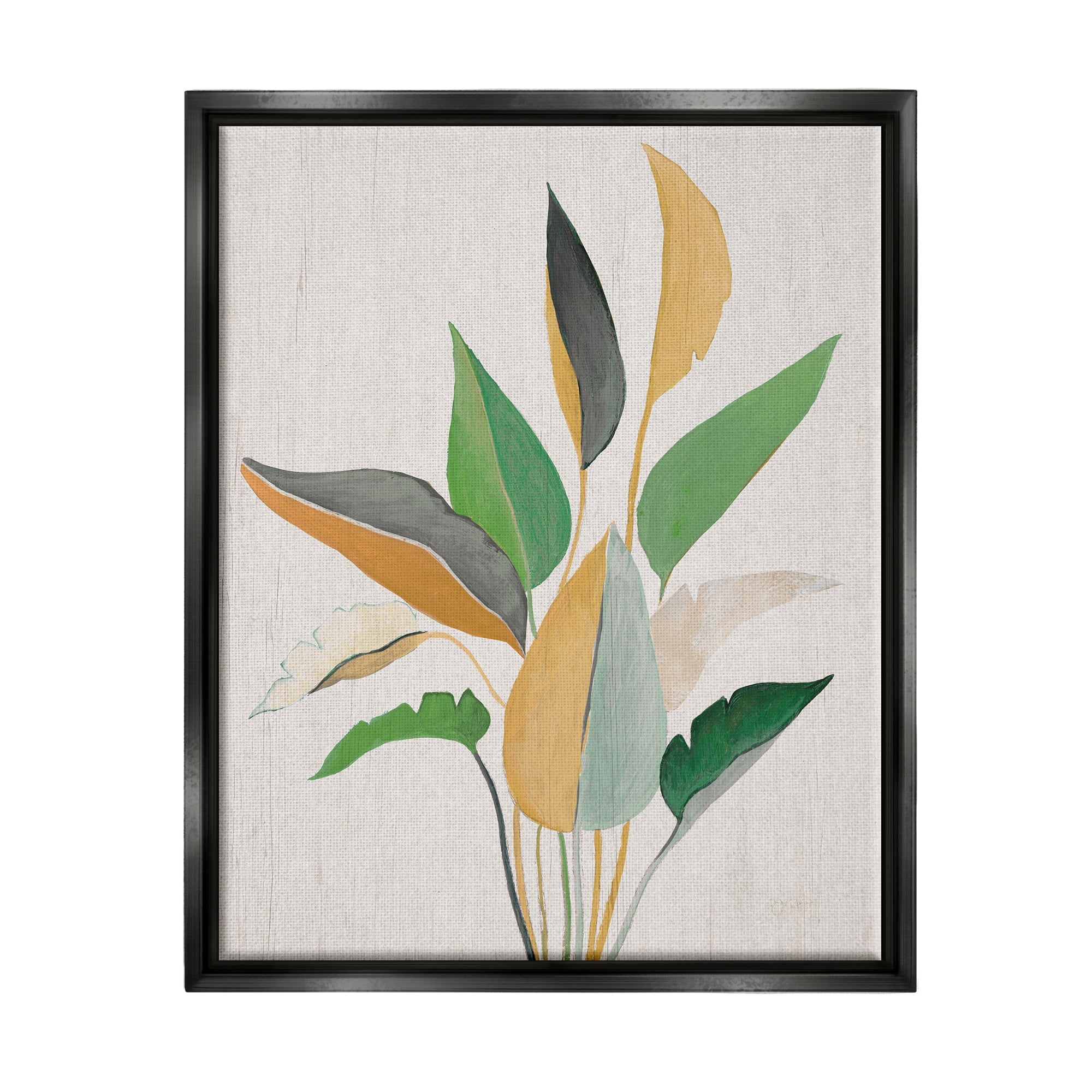 Stupell Industries Neutral Botanical Leaves Botanical & Floral Painting Black Floater Framed Canvas Art Print Wall Art, 17 x 21
