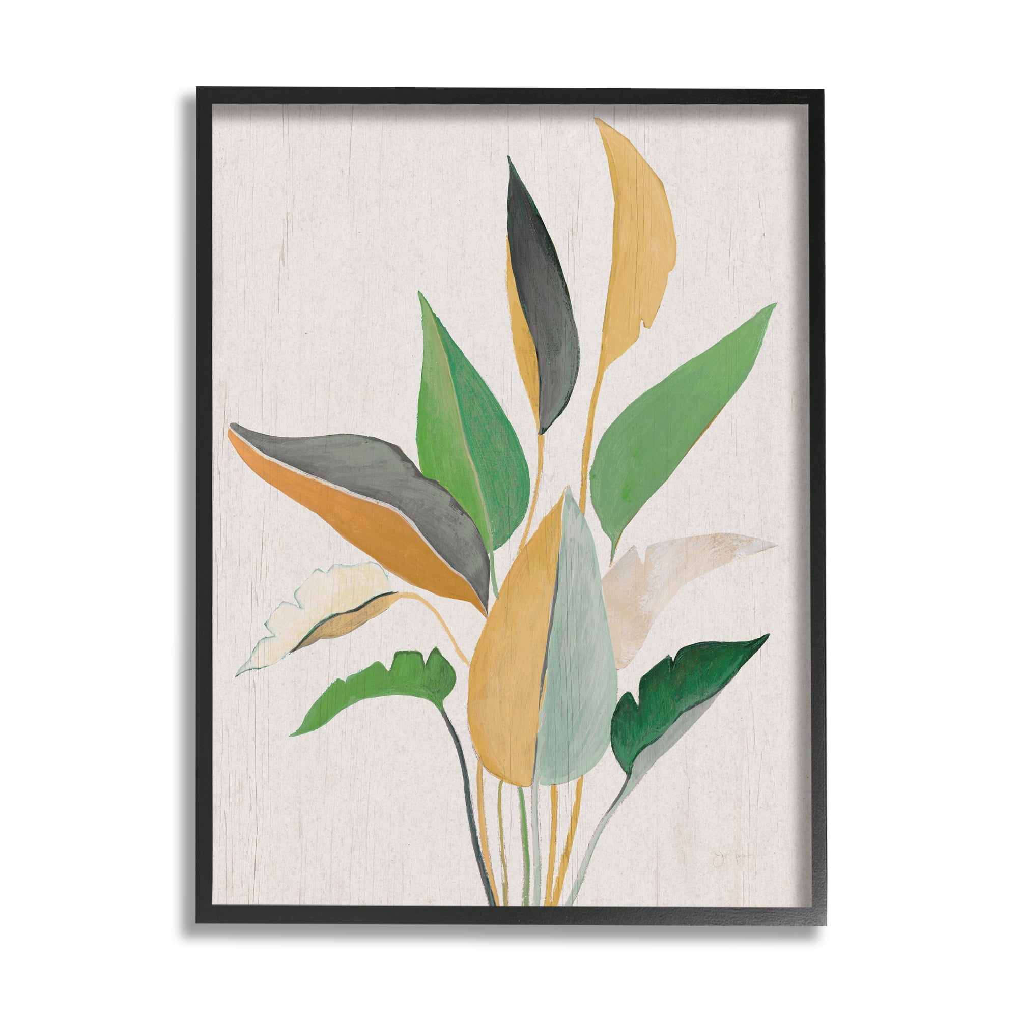 Stupell Industries Neutral Botanical Leaves Botanical & Floral Painting Black Framed Art Print Wall Art, 16 x 20