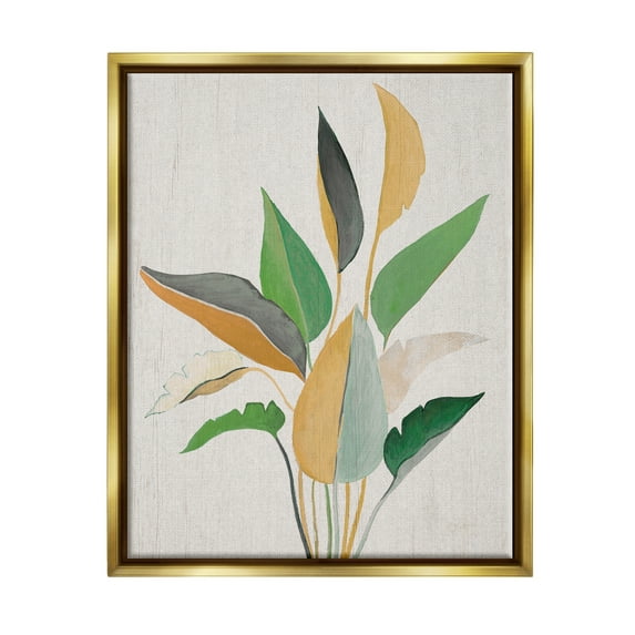 Stupell Industries Neutral Botanical Leaves Botanical & Floral Painting Gold Floater Framed Canvas Art Print Wall Art, 17 x 21