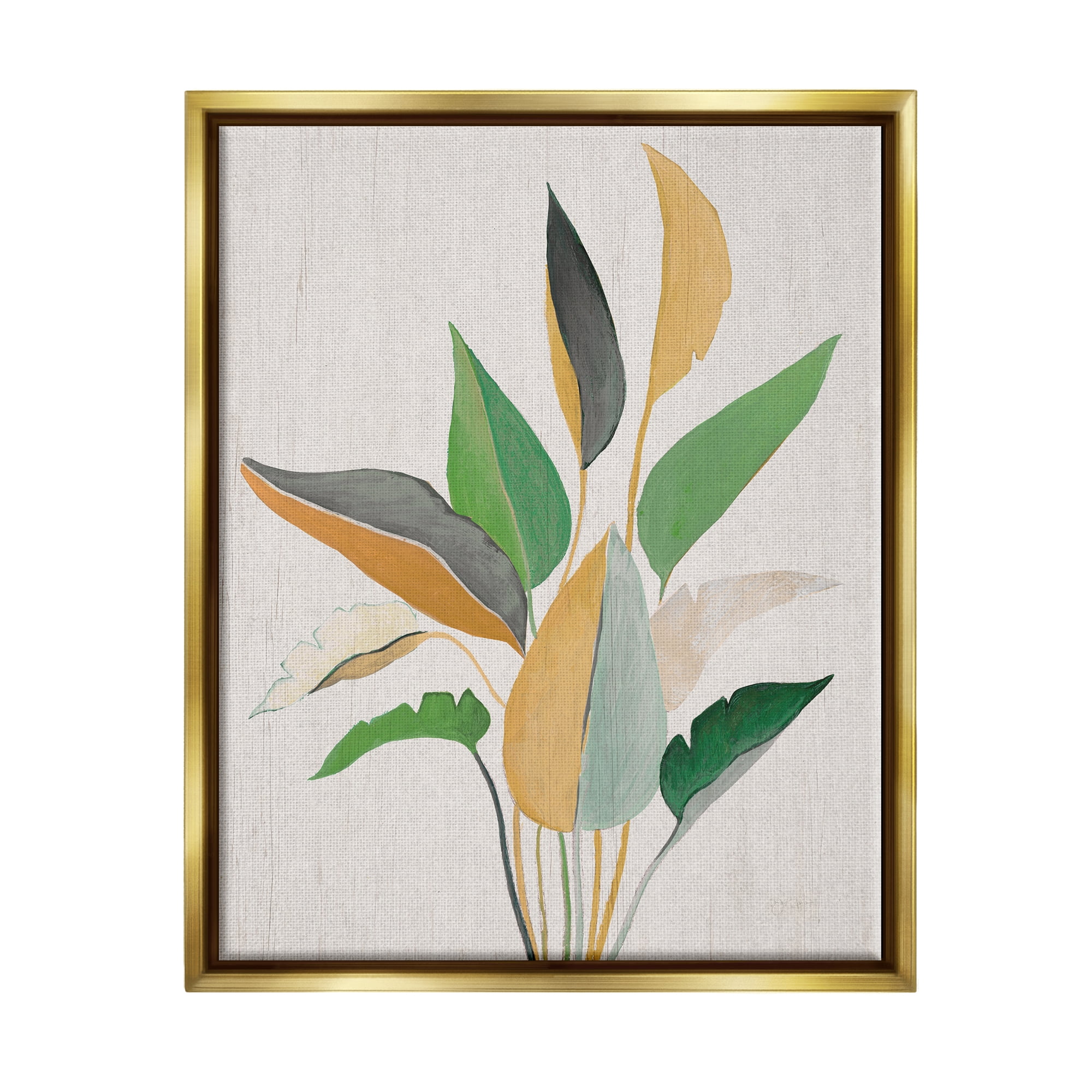 Stupell Industries Neutral Botanical Leaves Botanical & Floral Painting Gold Floater Framed Canvas Art Print Wall Art, 25 x 31