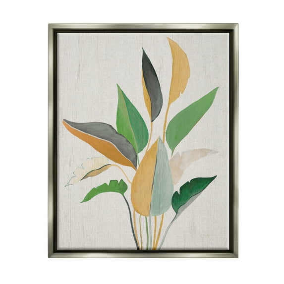 Stupell Industries Neutral Botanical Leaves Botanical & Floral Painting Gray Floater Framed Canvas Art Print Wall Art, 17 x 21