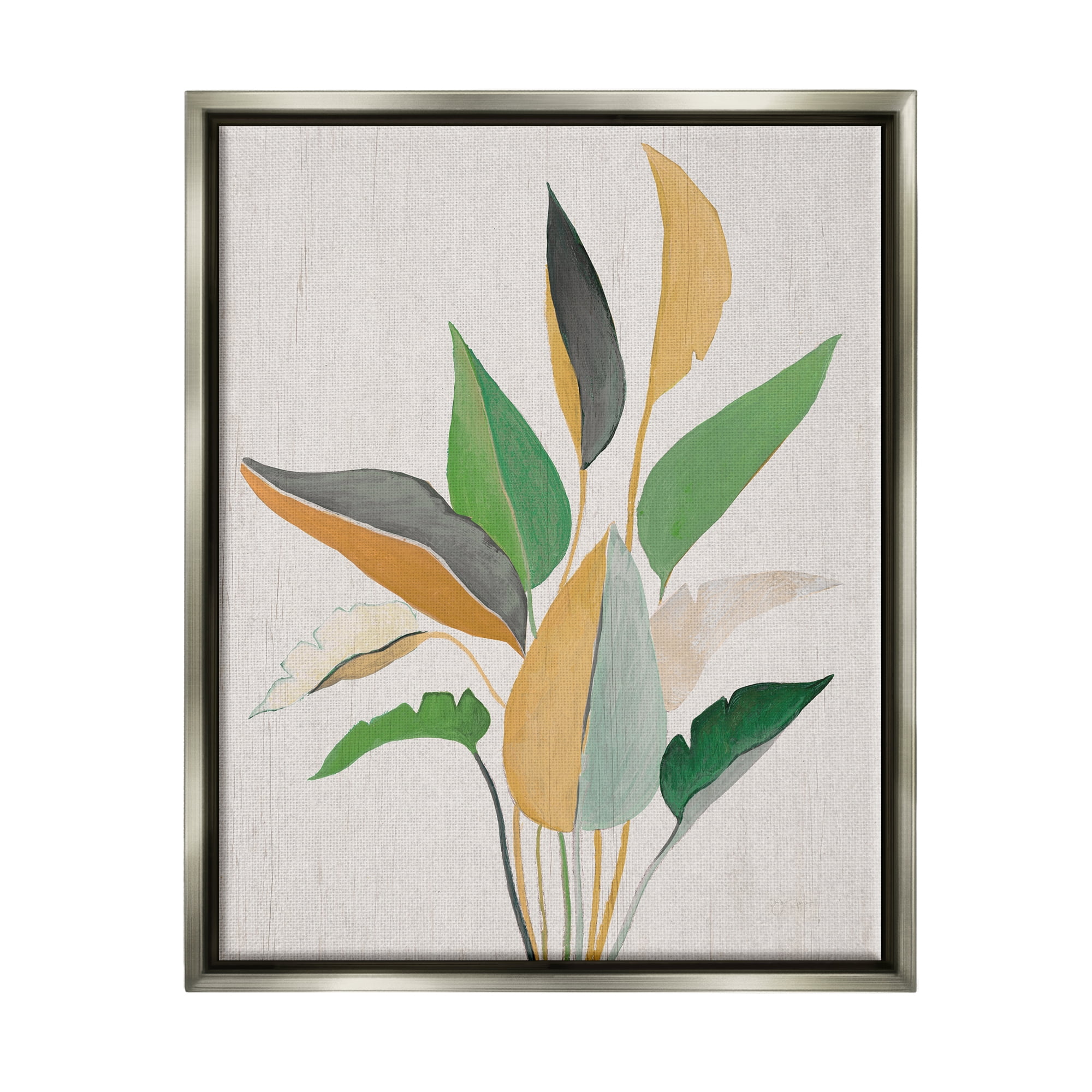 Stupell Industries Neutral Botanical Leaves Botanical & Floral Painting Gray Floater Framed Canvas Art Print Wall Art, 25 x 31