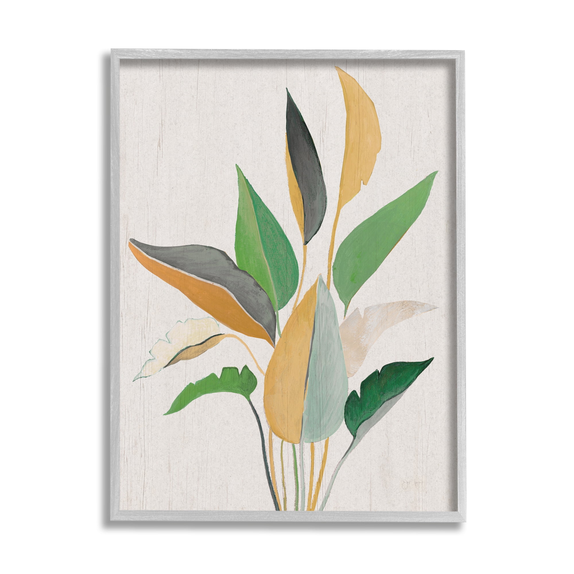 Stupell Industries Neutral Botanical Leaves Botanical & Floral Painting Gray Framed Art Print Wall Art, 11 x 14