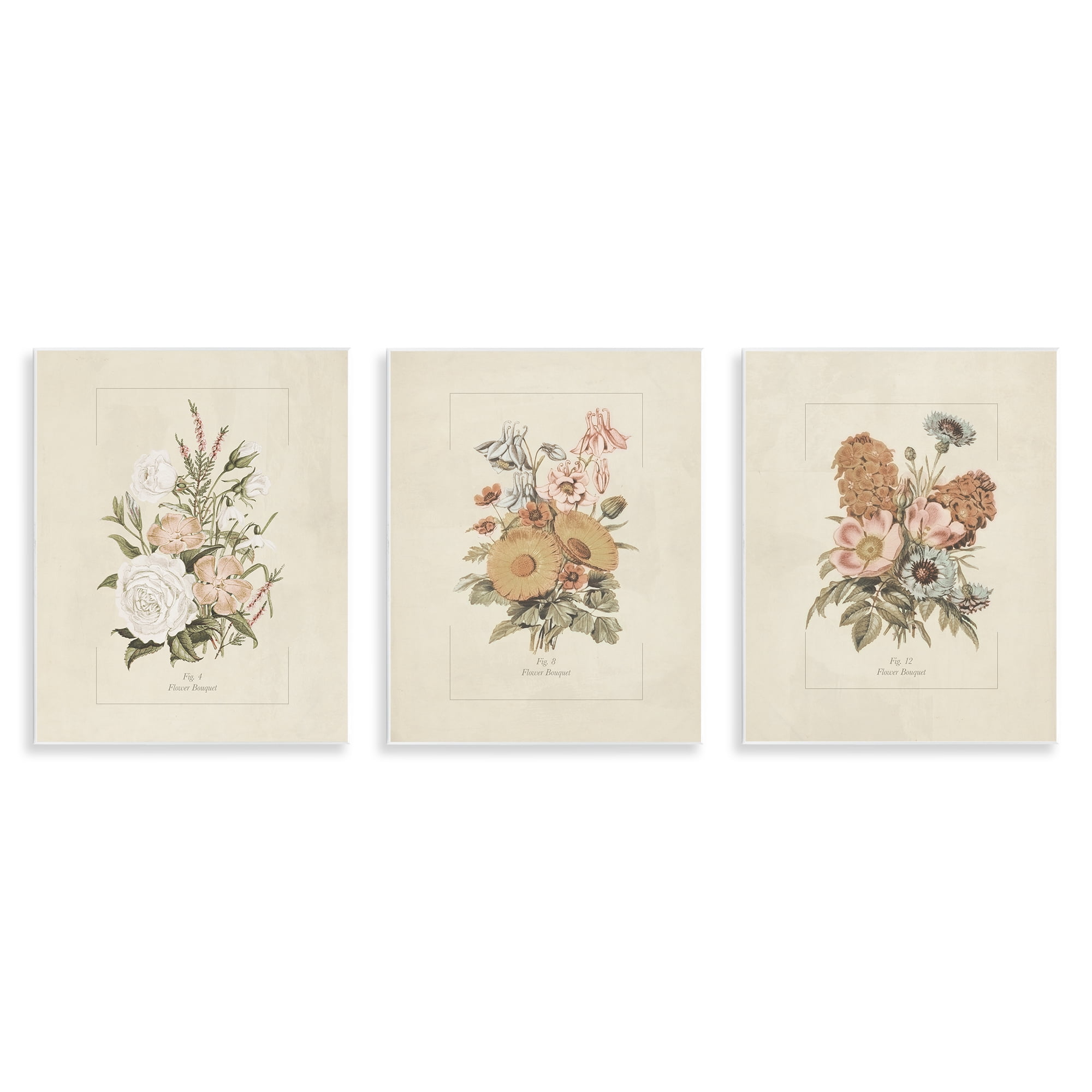 Stupell Industries Neutral Bouquet Studies 3 Piece Wall Plaque Art Set, design by Dan Meneely