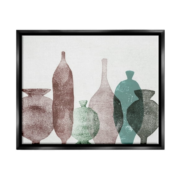 Stupell Industries Neutral Brown & Green Vases Abstract Painting Black Floater Framed Art Print Wall Art