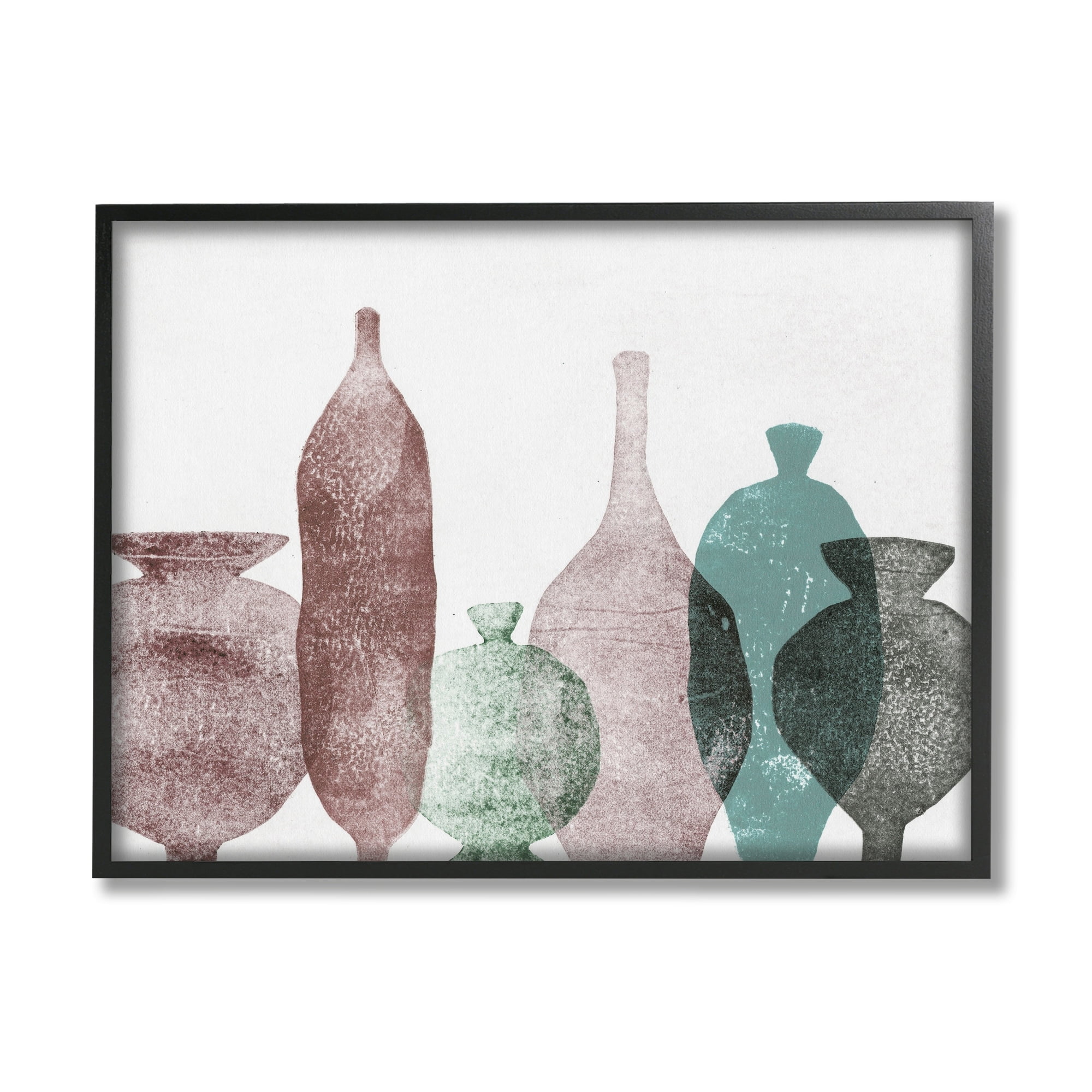 Stupell Industries Neutral Brown & Green Vases Abstract Painting Black Framed Art Print Wall Art