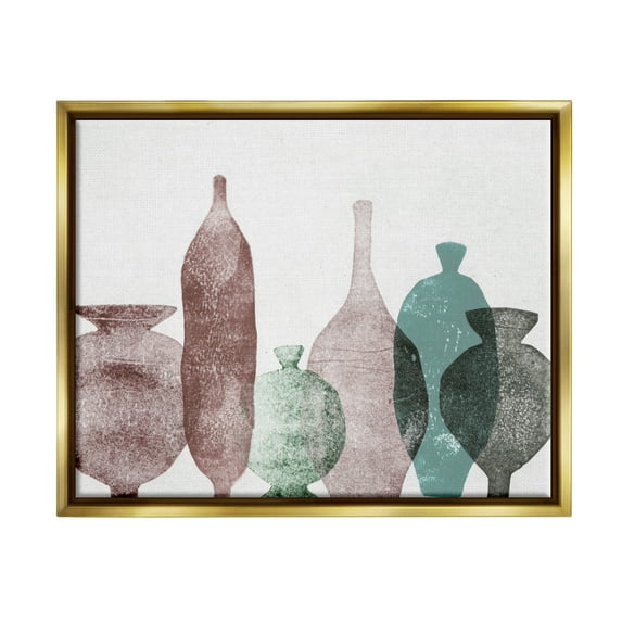 Stupell Industries Neutral Brown & Green Vases Abstract Painting Gold Floater Framed Art Print Wall Art