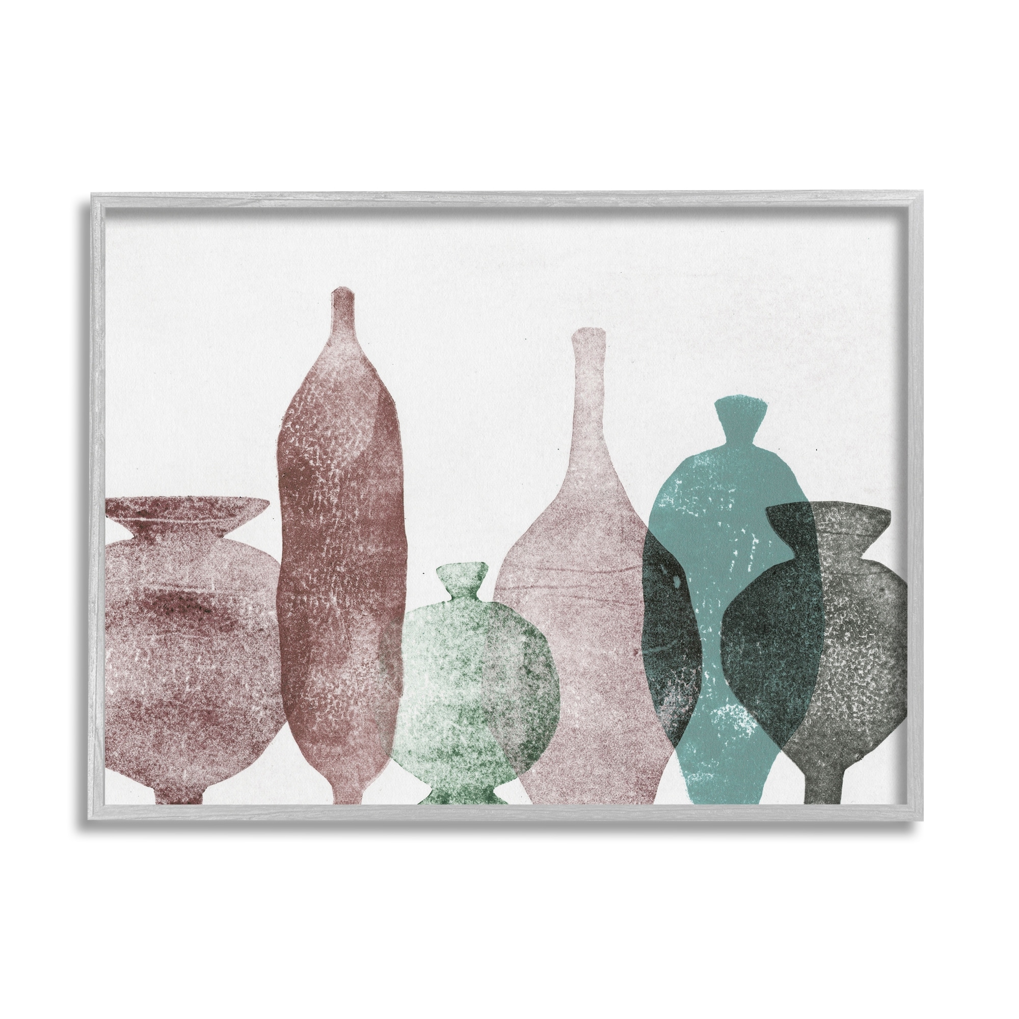 Stupell Industries Neutral Brown & Green Vases Abstract Painting Gray Framed Art Print Wall Art