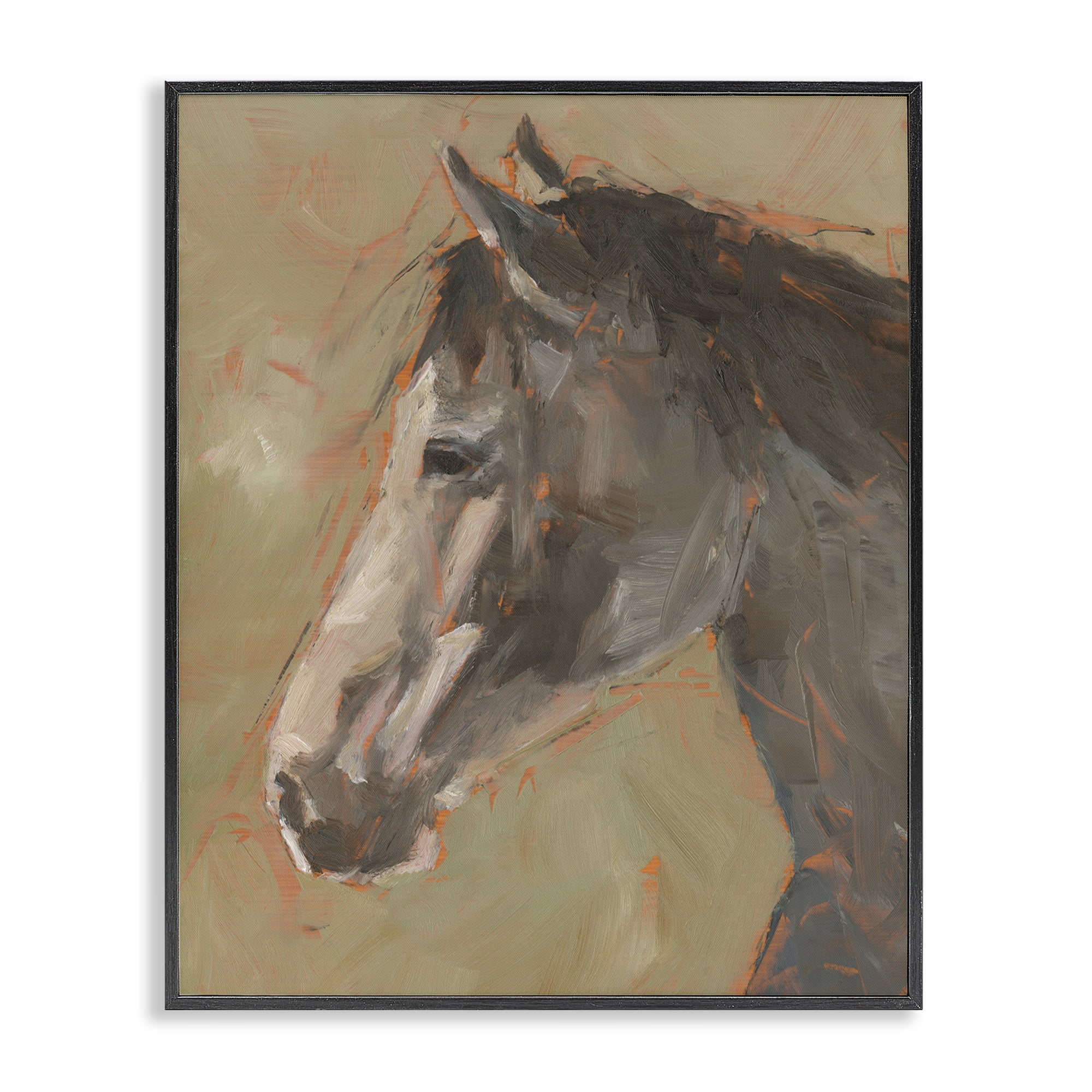 Stupell Industries Neutral Brown Horse Animals Painting Black Framed Art Print Wall Art, 24 x 30