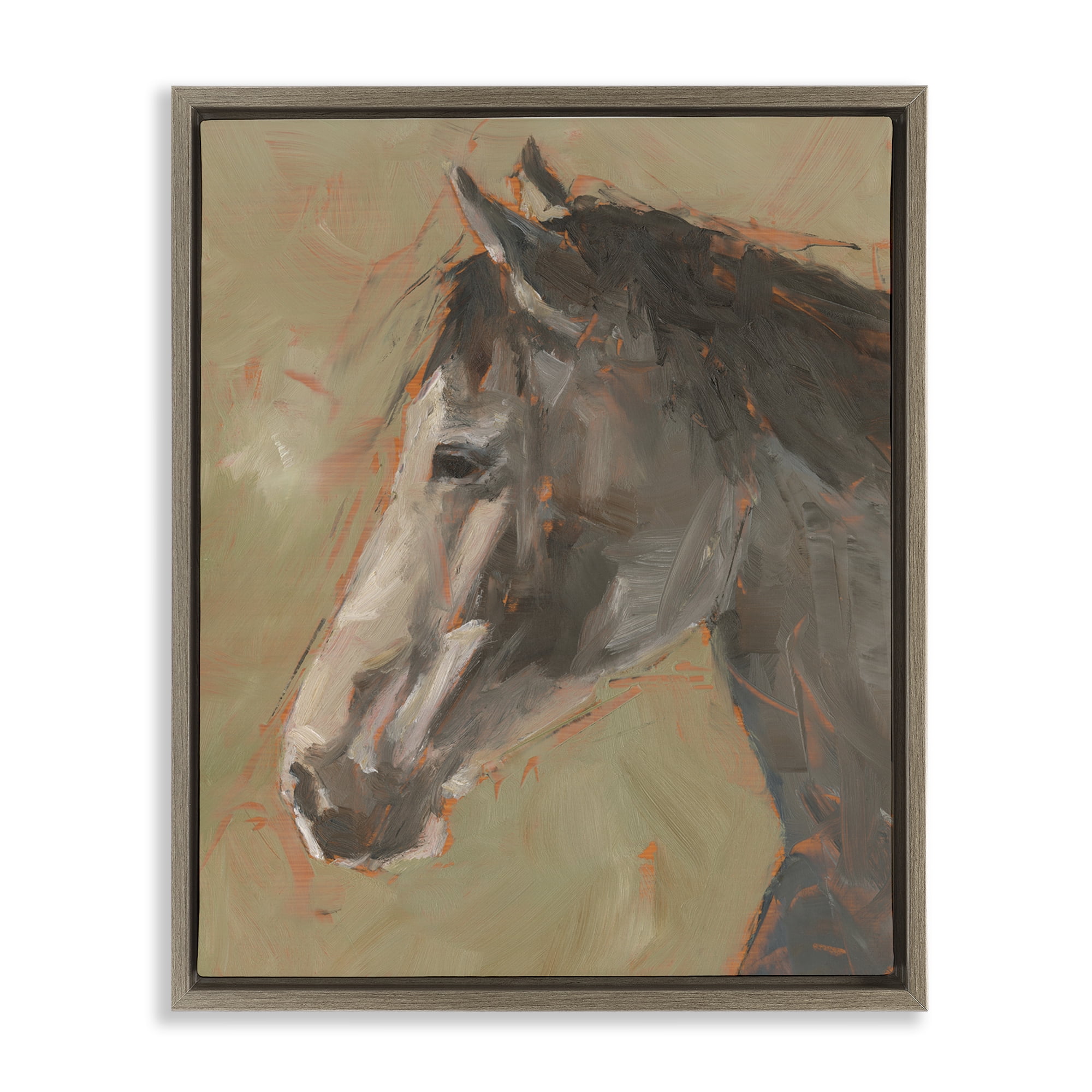 Stupell Industries Neutral Brown Horse Animals Painting Brown Floater Framed Canvas Art Print Wall Art, 25 x 31