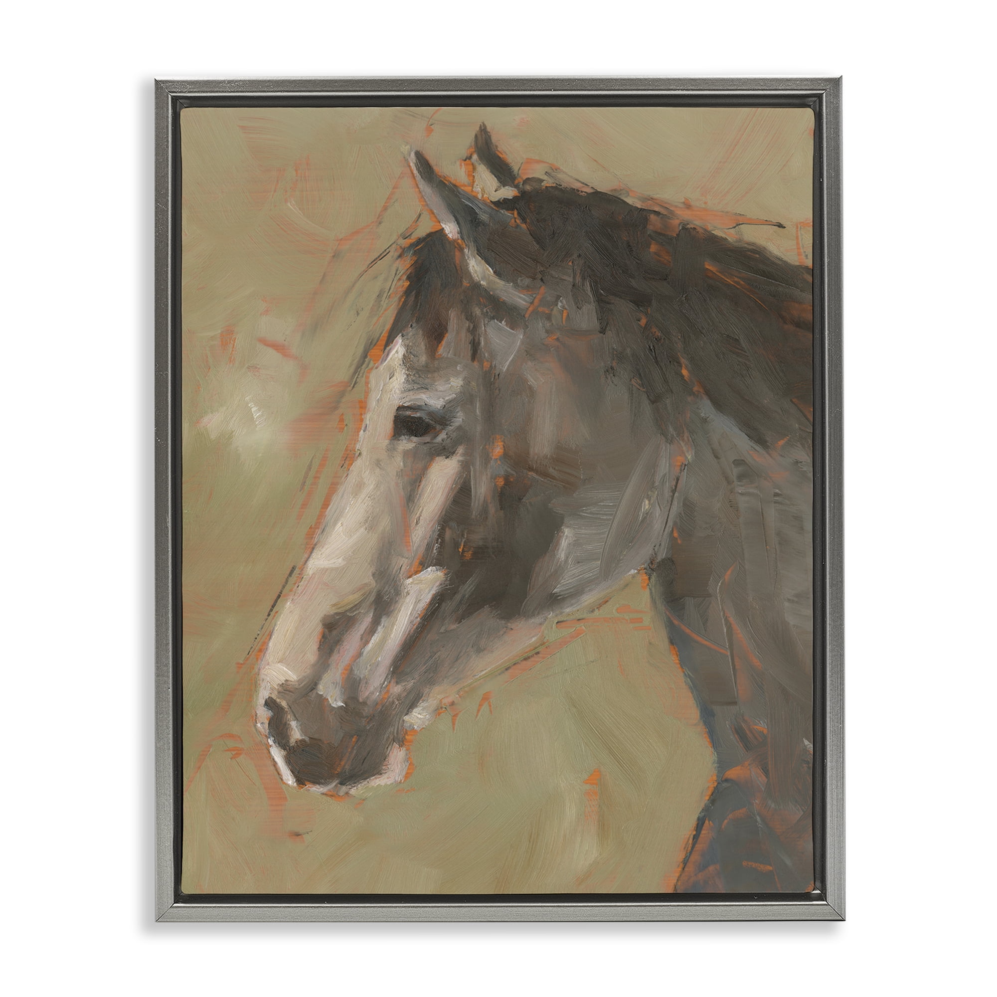 Stupell Industries Neutral Brown Horse Animals Painting Gray Floater Framed Canvas Art Print Wall Art, 25 x 31