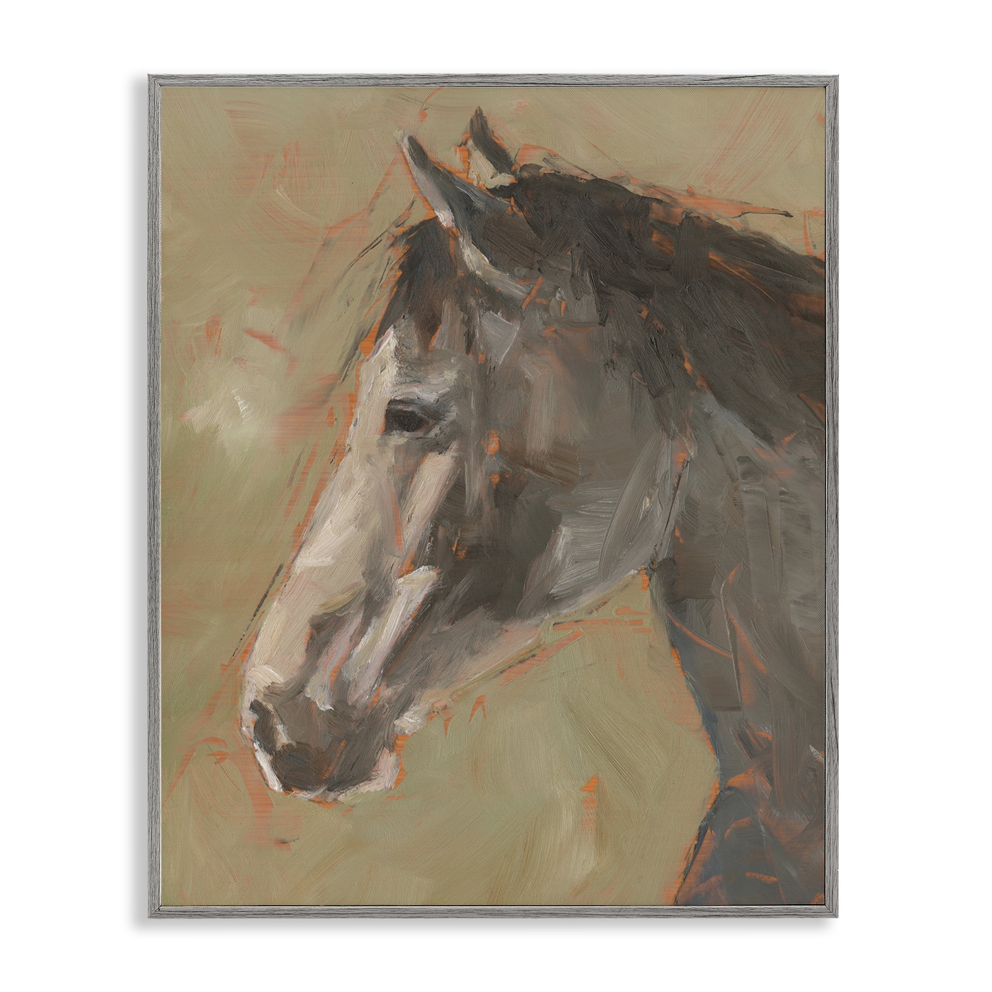 Stupell Industries Neutral Brown Horse Animals Painting Gray Framed Art Print Wall Art, 16 x 20