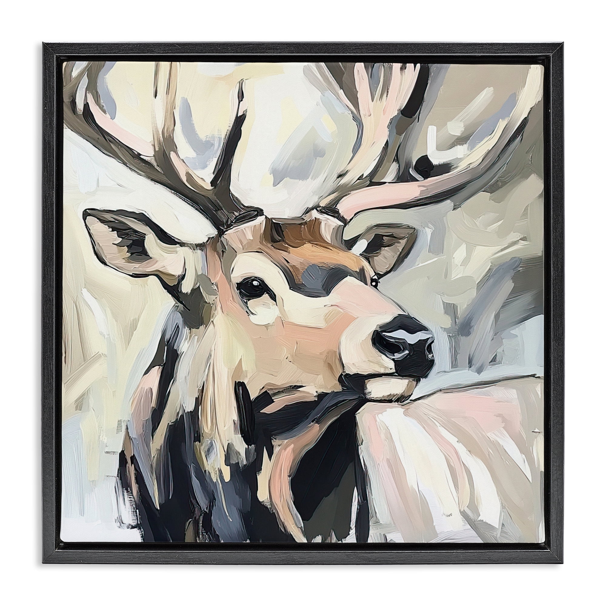 Stupell Industries Neutral Bull Elk Portrait Black Framed Floater Canvas Wall Art, design by Tina LeCour
