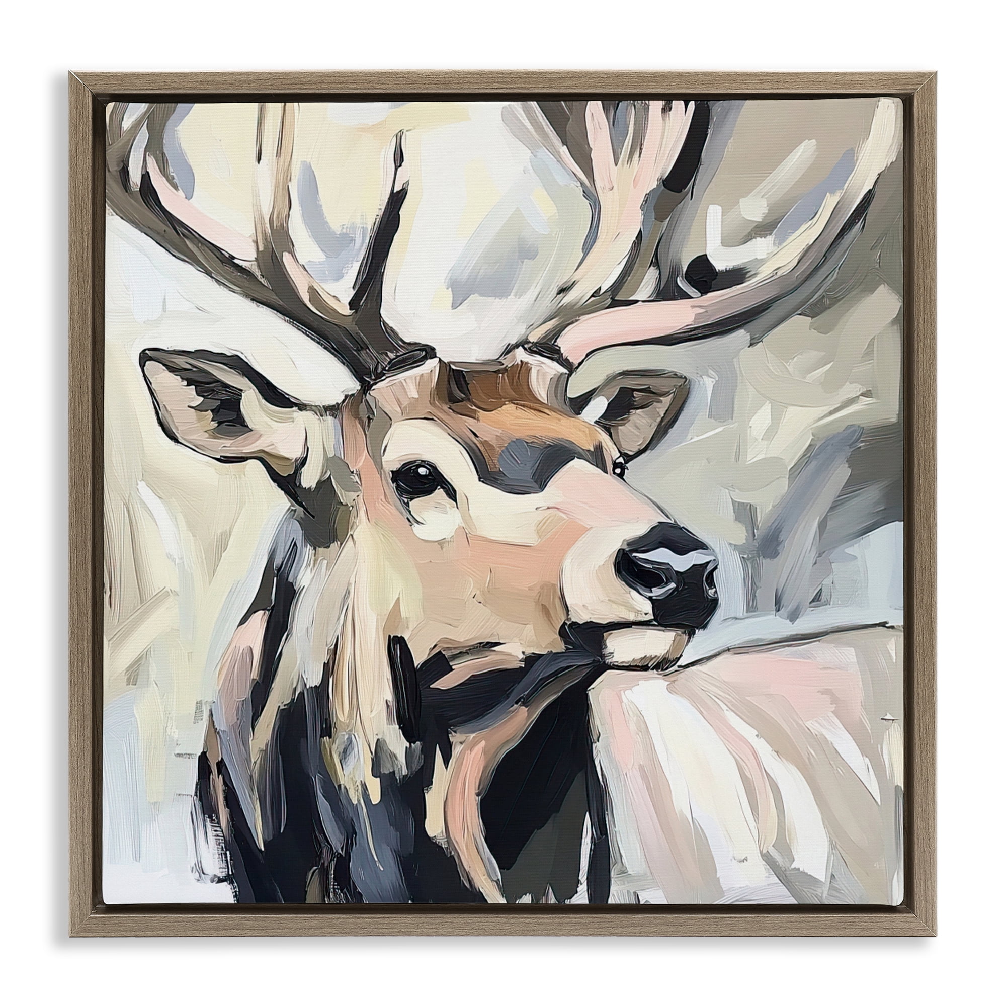 Stupell Industries Neutral Bull Elk Portrait Brown Framed Floater Canvas Wall Art, design by Tina LeCour