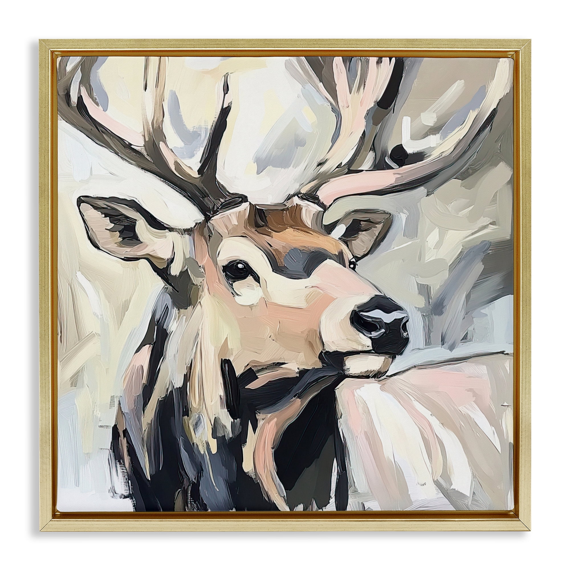 Stupell Industries Neutral Bull Elk Portrait Gold Framed Floater Canvas Wall Art, design by Tina LeCour