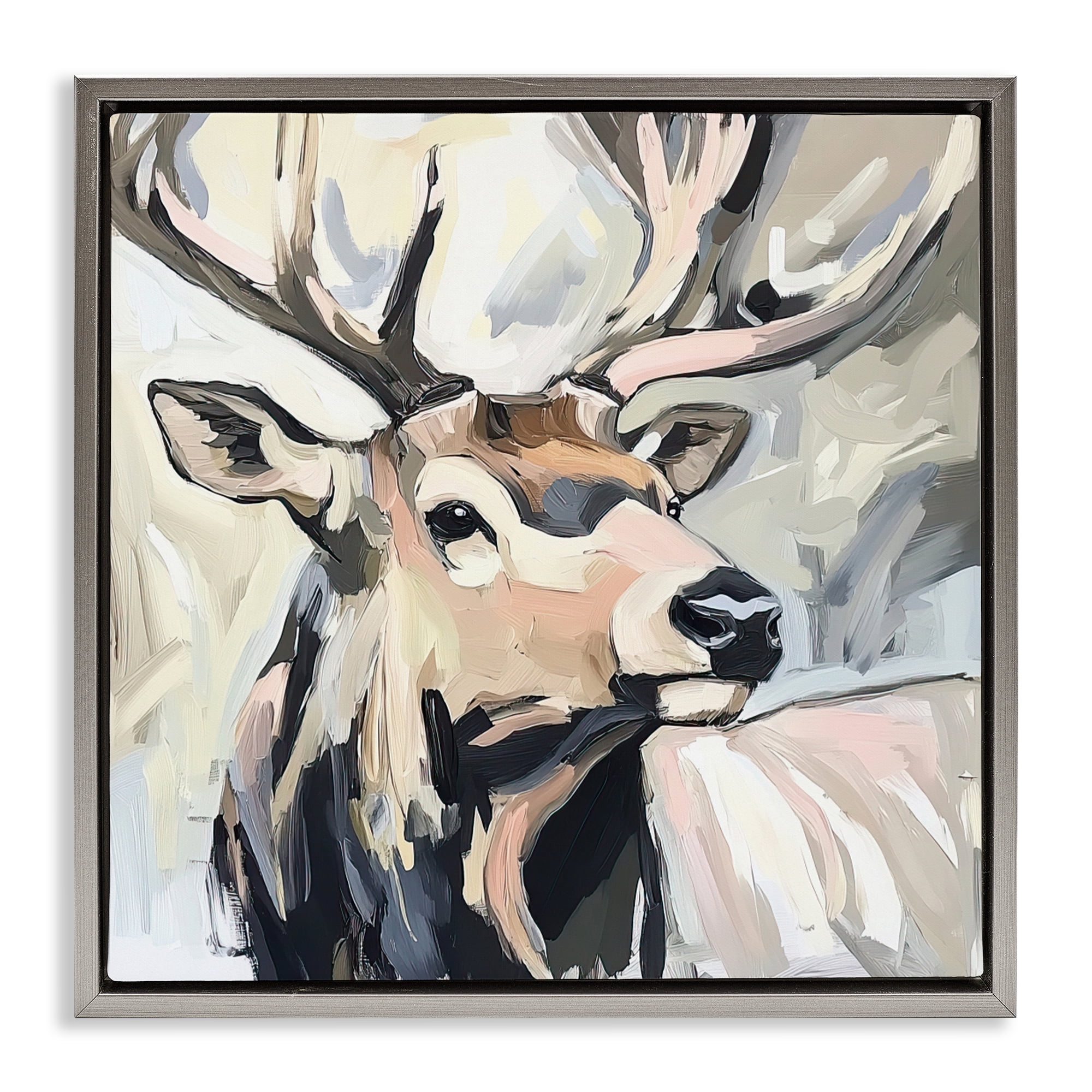 Stupell Industries Neutral Bull Elk Portrait Gray Framed Floater Canvas Wall Art, design by Tina LeCour