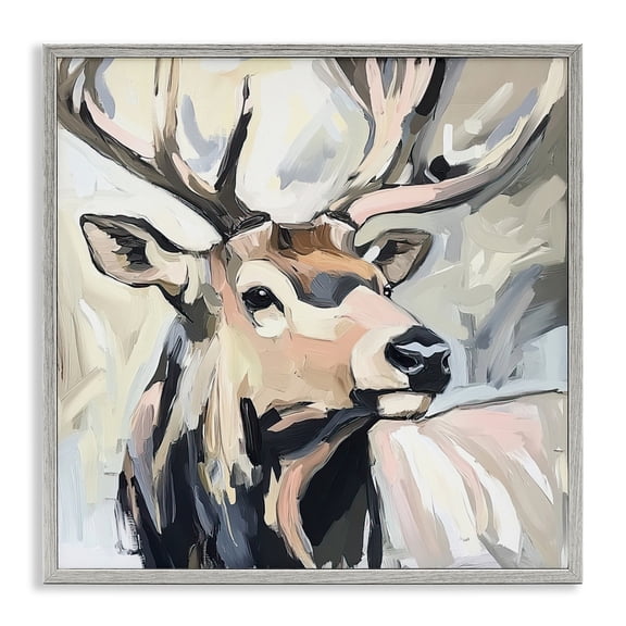Stupell Industries Neutral Bull Elk Portrait Gray Framed Giclee Art, design by Tina LeCour