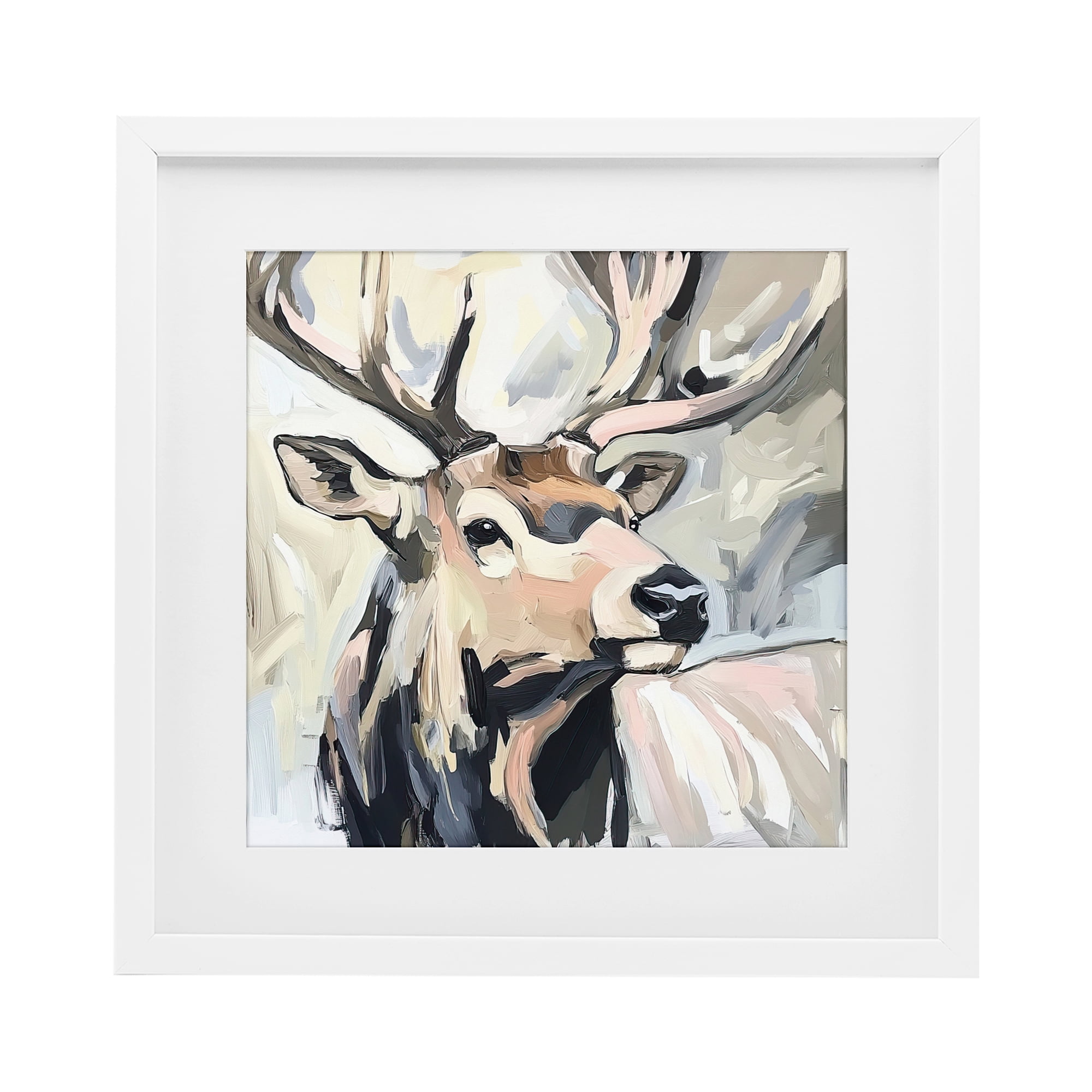Stupell Industries Neutral Bull Elk Portrait White Framed Print Under Glass, design by Tina LeCour