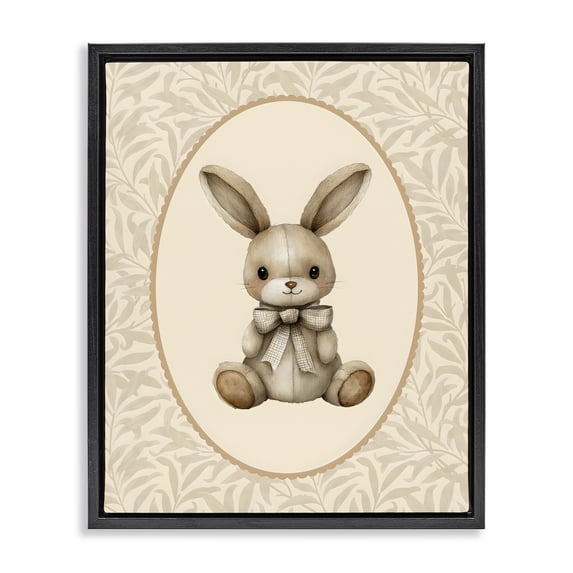 Stupell Industries Cottage Neutral Bunny in Oval Border Black Floating Frame Canvas Art, 17 x 21, by LSR Design Studio