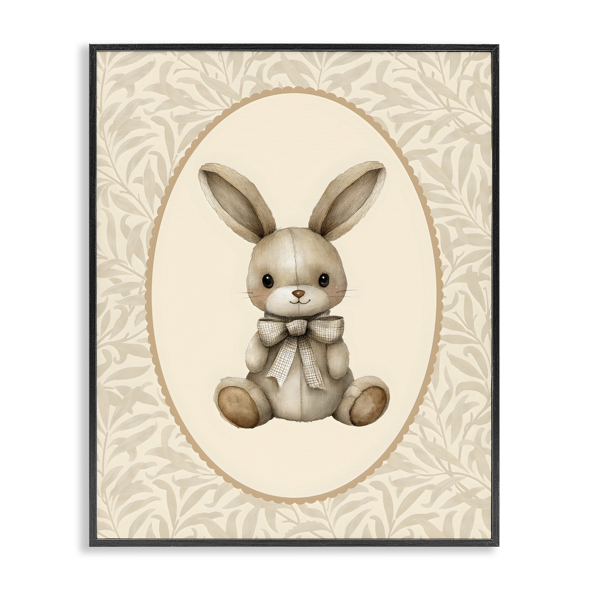 Stupell Industries Neutral Bunny in Oval Border Black Framed Giclee Art, design by LSR Design Studio