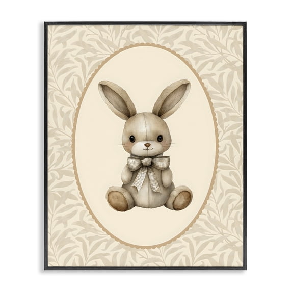 Stupell Industries Cottage Neutral Bunny in Oval Border Black Framed Giclee Art, 11 x 14, by LSR Design Studio