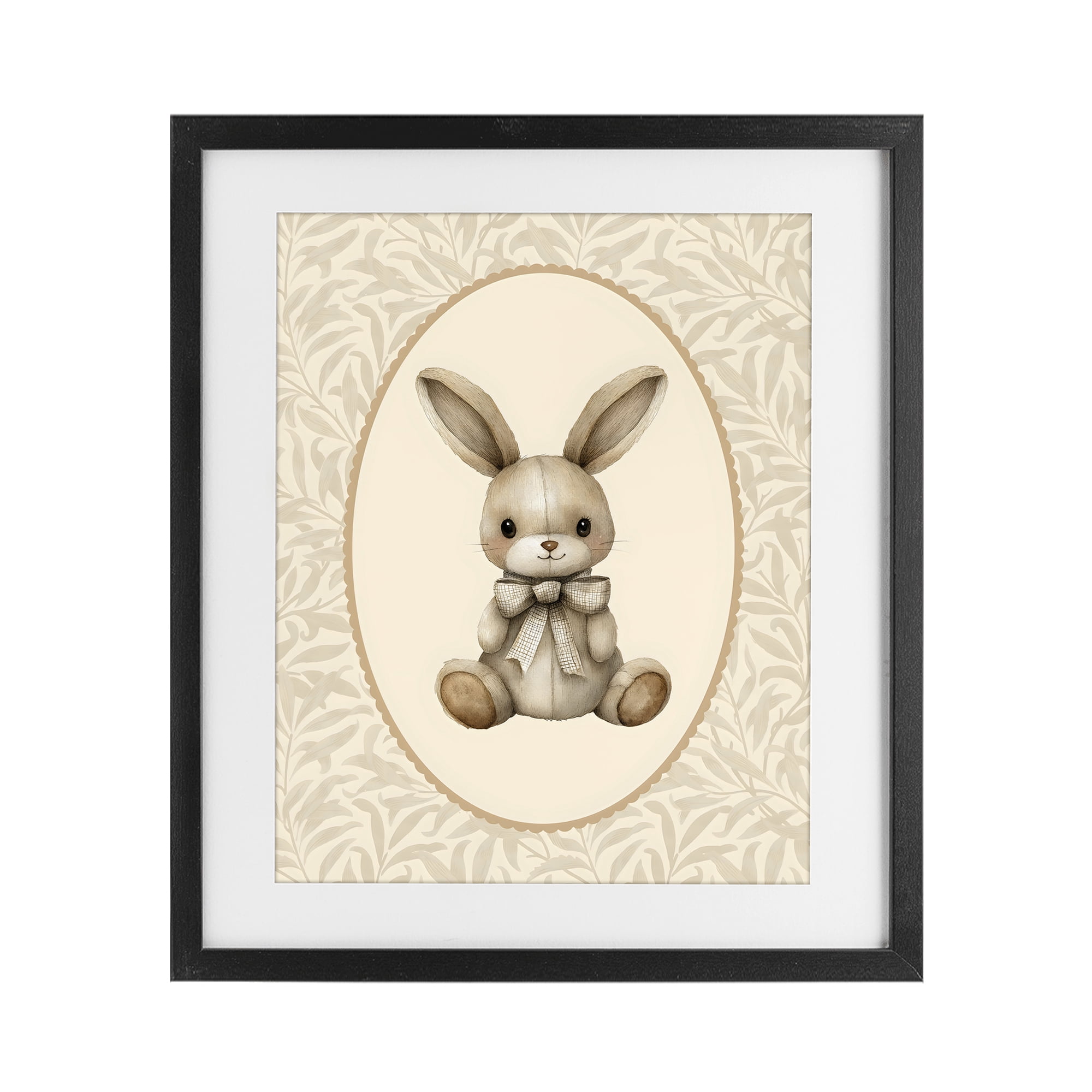 Stupell Industries Neutral Bunny in Oval Border Black Framed Print Under Glass, design by LSR Design Studio