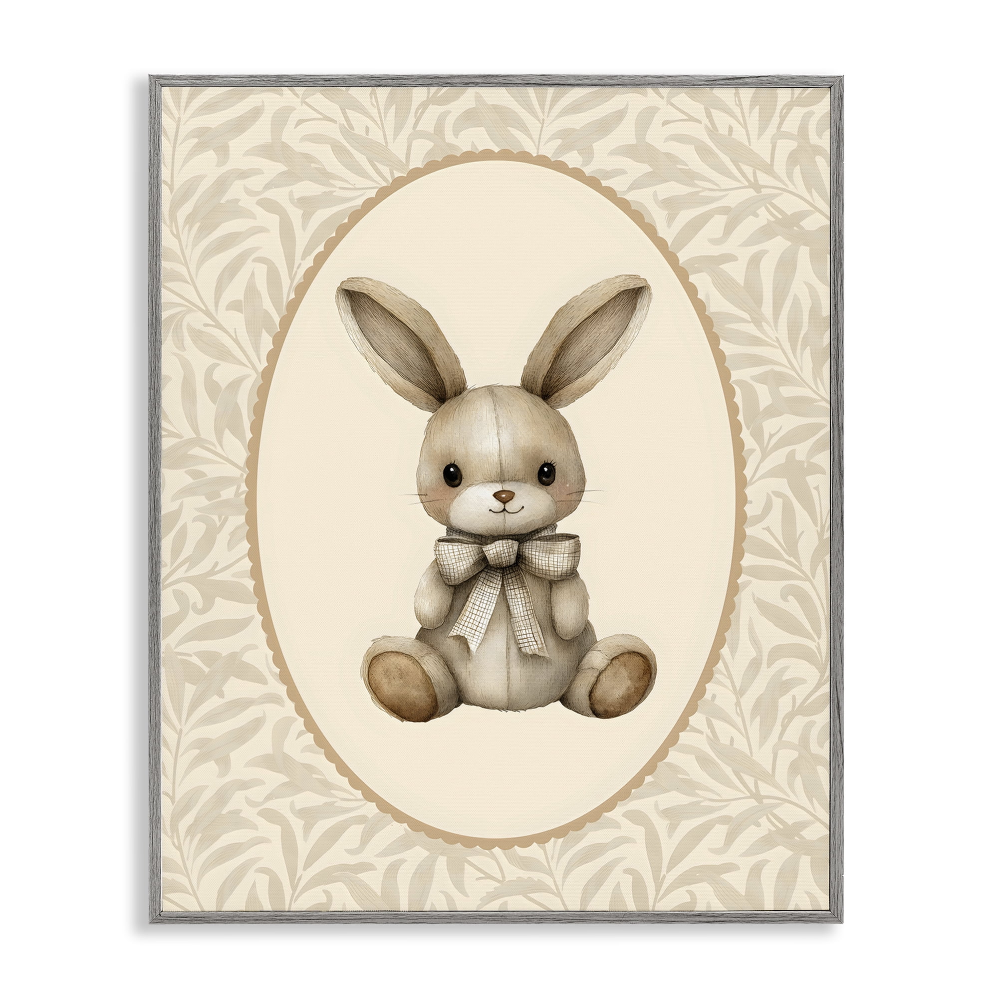 Stupell Industries Neutral Bunny in Oval Border Gray Framed Giclee Art, design by LSR Design Studio