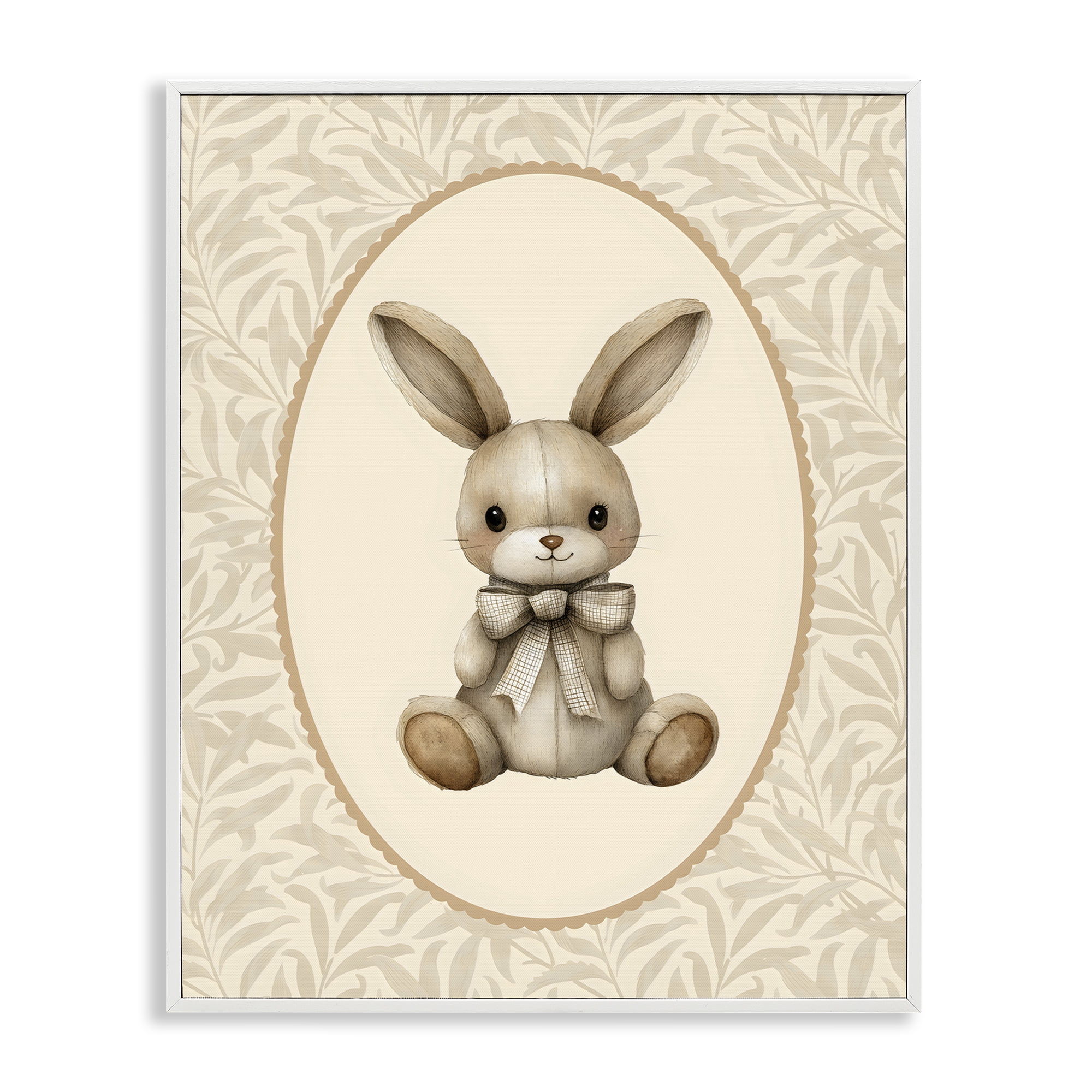 Stupell Industries Neutral Bunny in Oval Border White Framed Giclee Art, design by LSR Design Studio