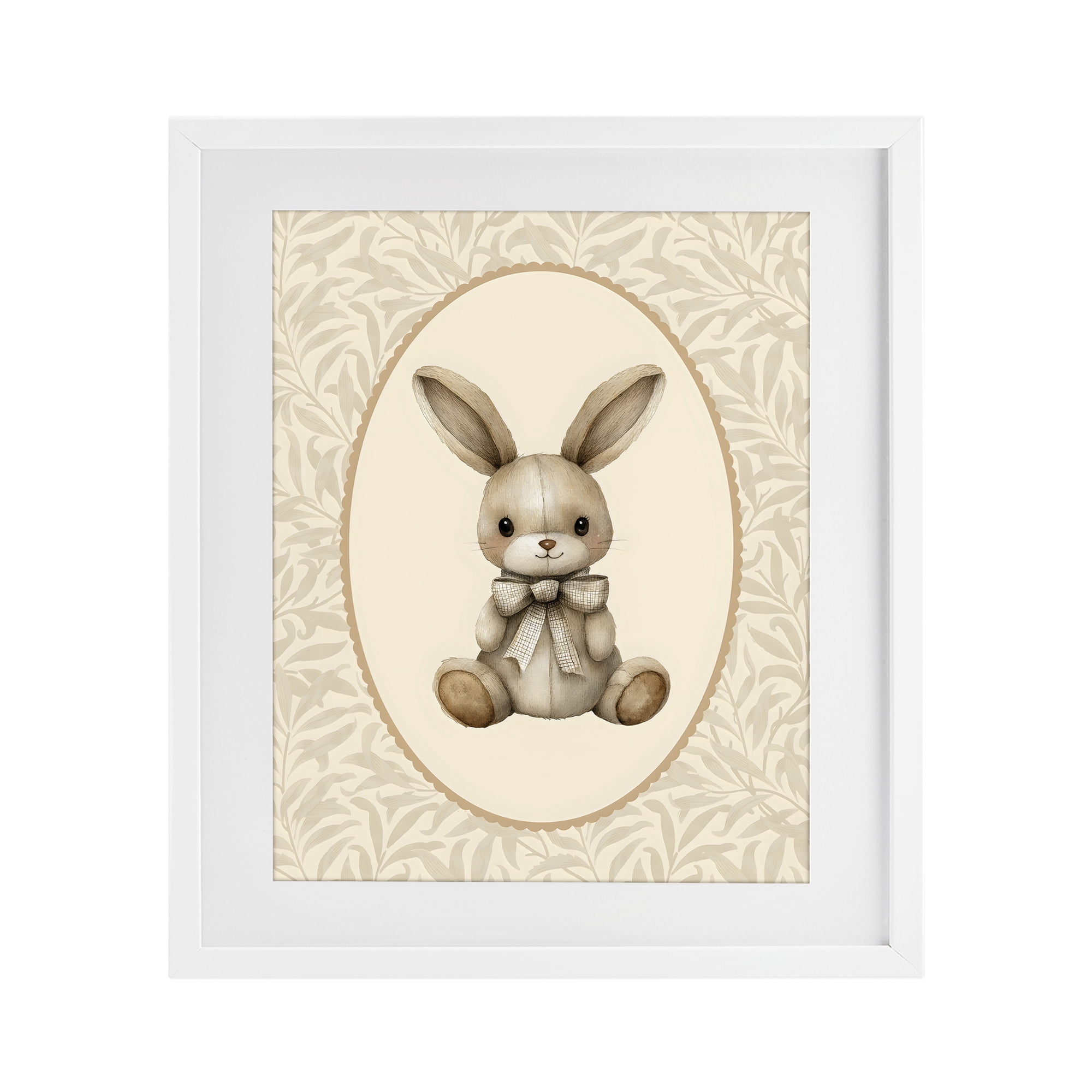 Stupell Industries Neutral Bunny in Oval Border White Framed Print Under Glass, design by LSR Design Studio