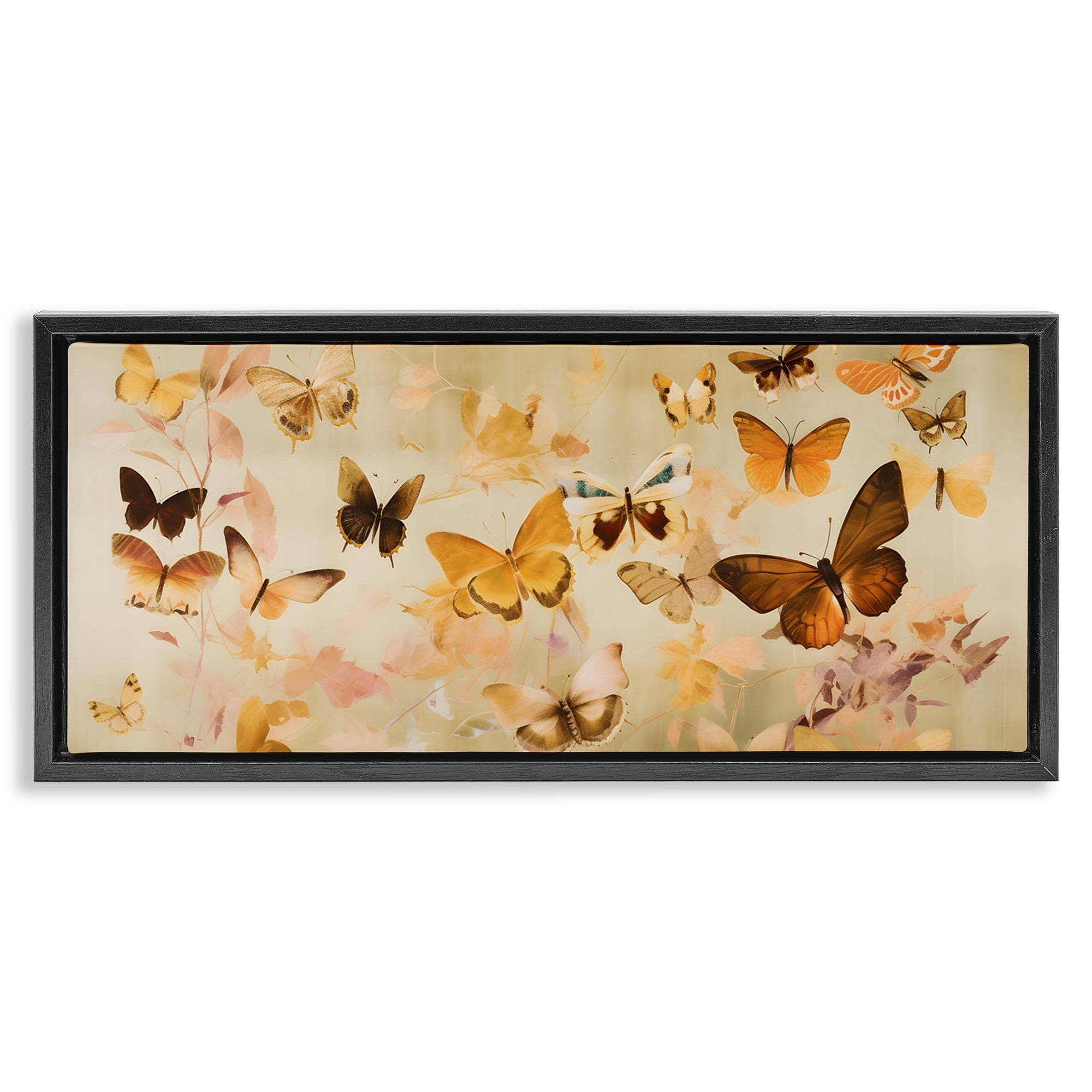 Stupell Industries Neutral Butterfly Array Animals & Insects Painting Black Floater Framed Canvas Art Print Wall Art, 31 x 14