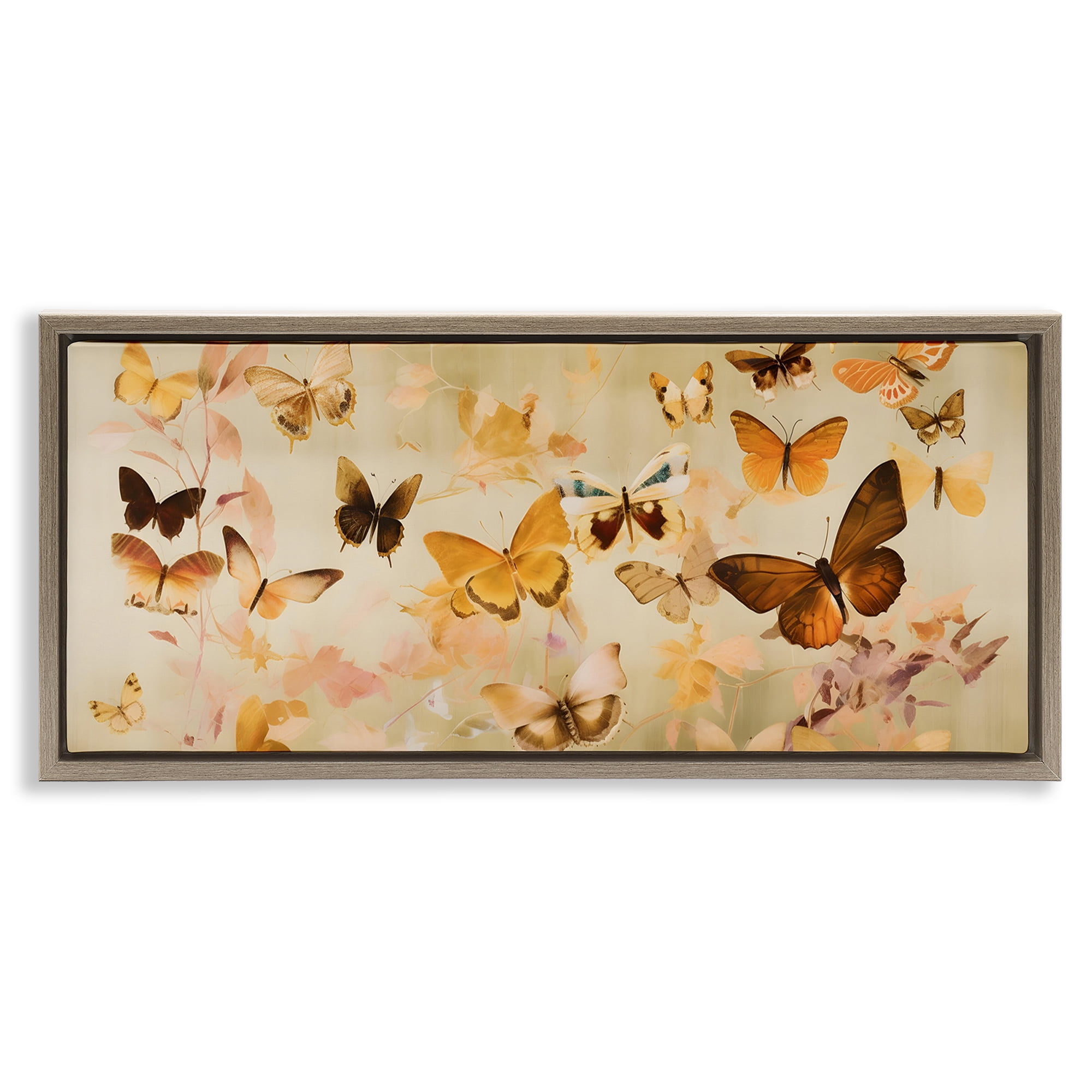 Stupell Industries Neutral Butterfly Array Animals & Insects Painting Brown Floater Framed Canvas Art Print Wall Art, 25 x 11