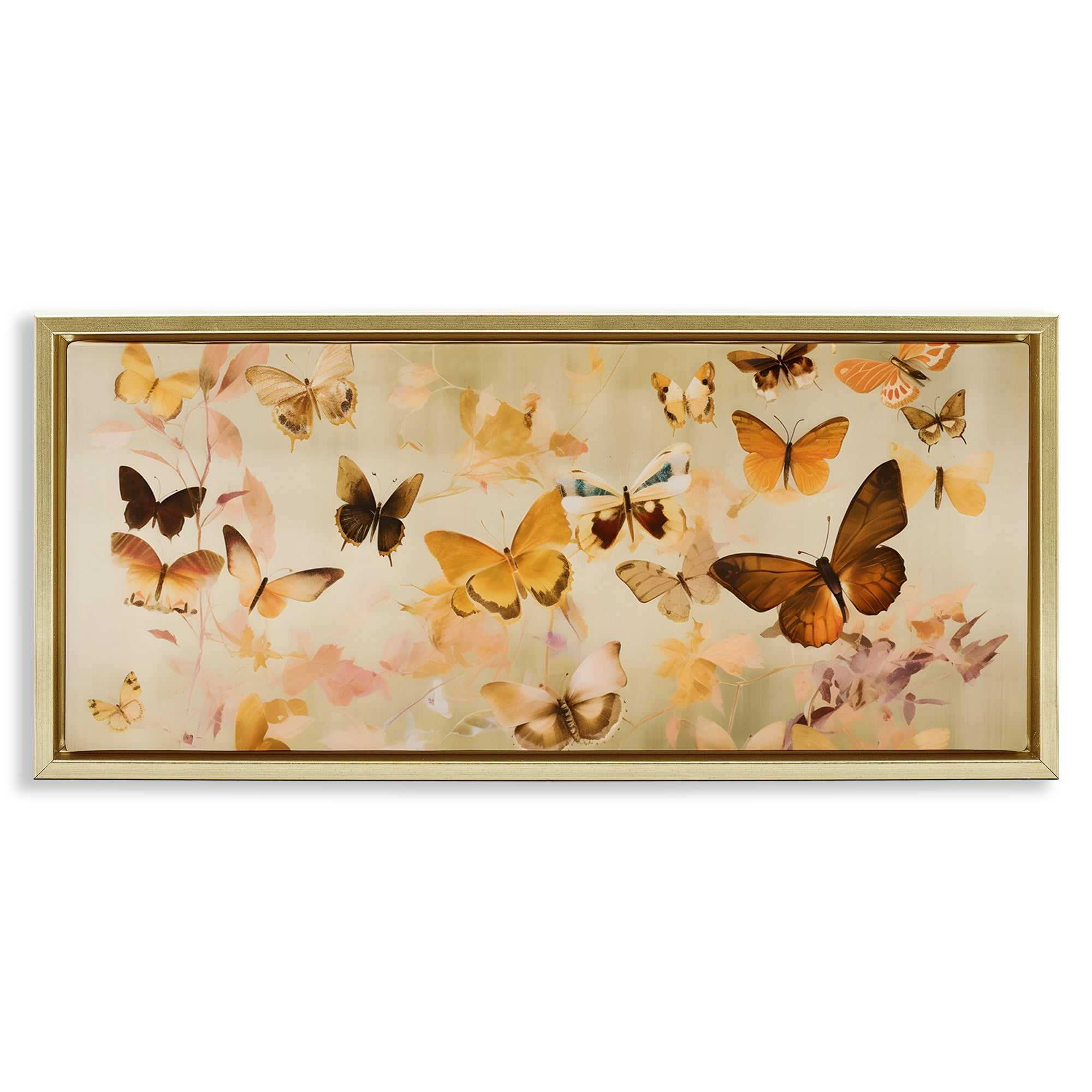 Stupell Industries Neutral Butterfly Array Animals & Insects Painting Gold Floater Framed Canvas Art Print Wall Art, 25 x 11