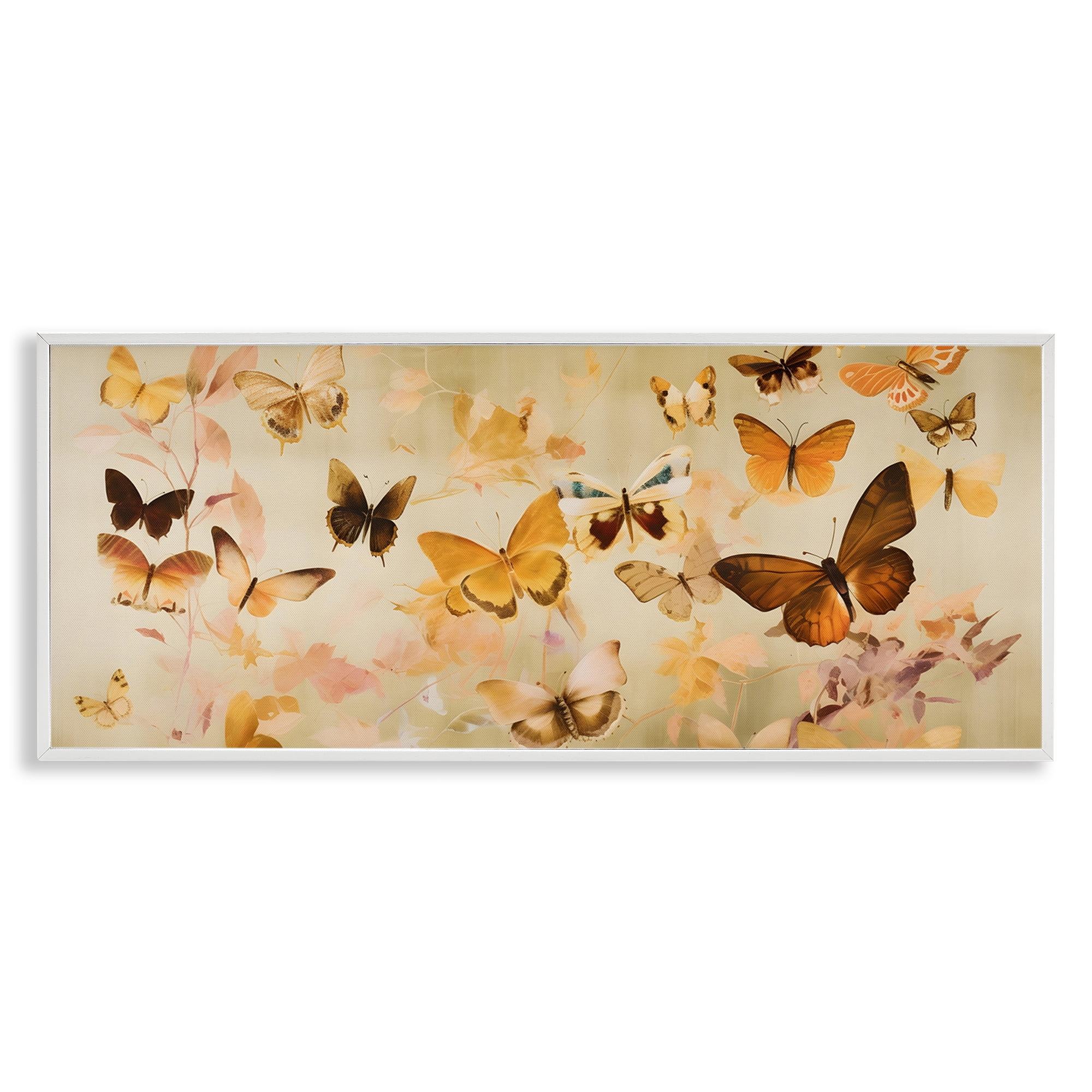 Stupell Industries Neutral Butterfly Array Animals & Insects Painting White Framed Art Print Wall Art, 30 x 13