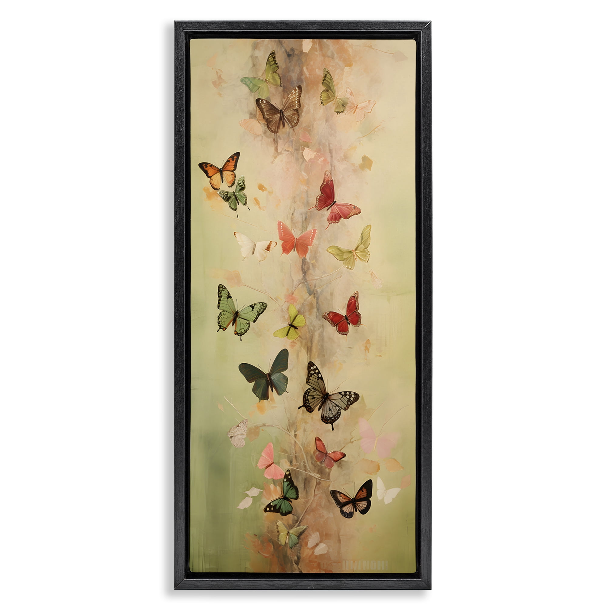 Stupell Industries Neutral Butterfly Tower Animals & Insects Painting Black Floater Framed Canvas Art Print Wall Art, 11 x 25