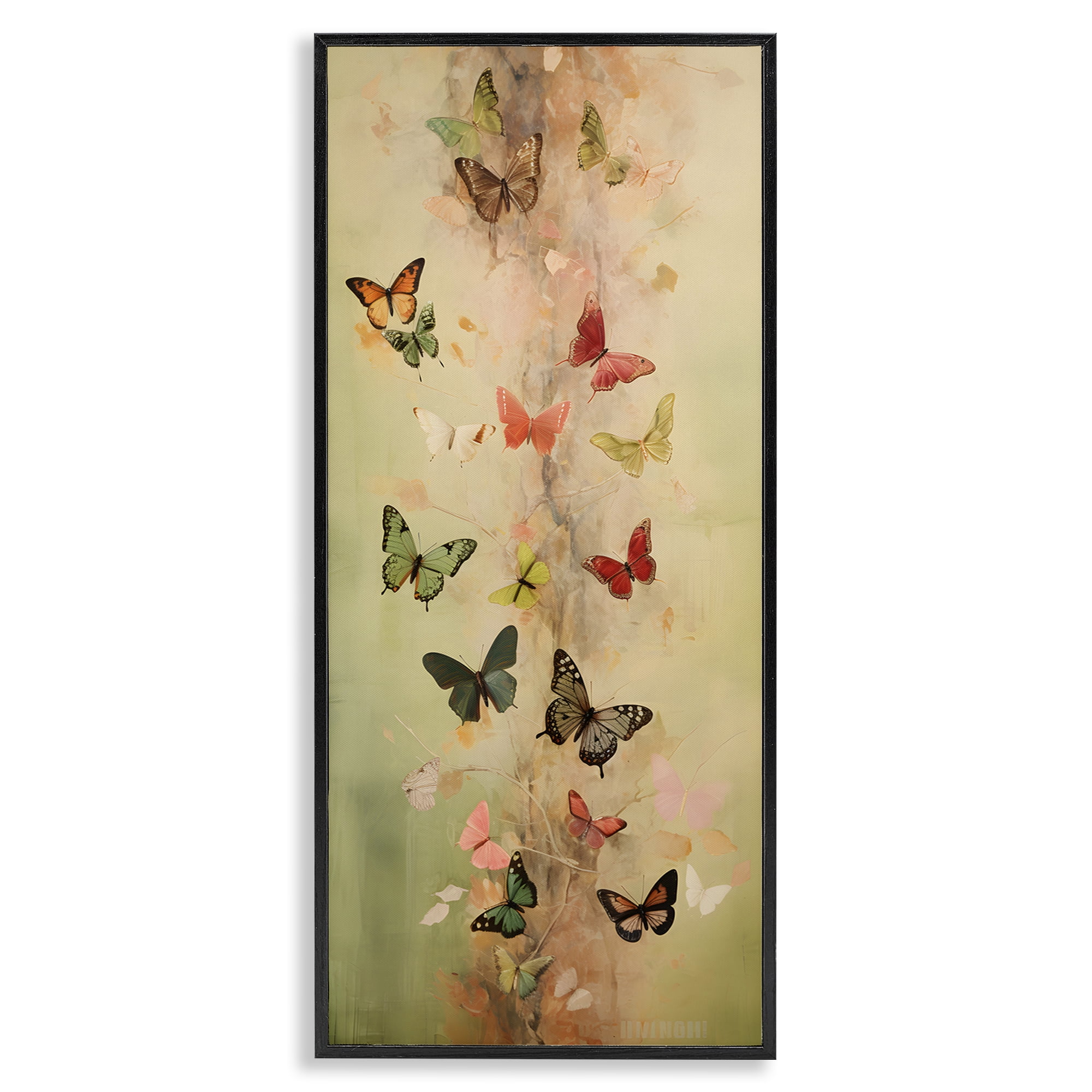Stupell Industries Neutral Butterfly Tower Animals & Insects Painting Black Framed Art Print Wall Art, 13 x 30